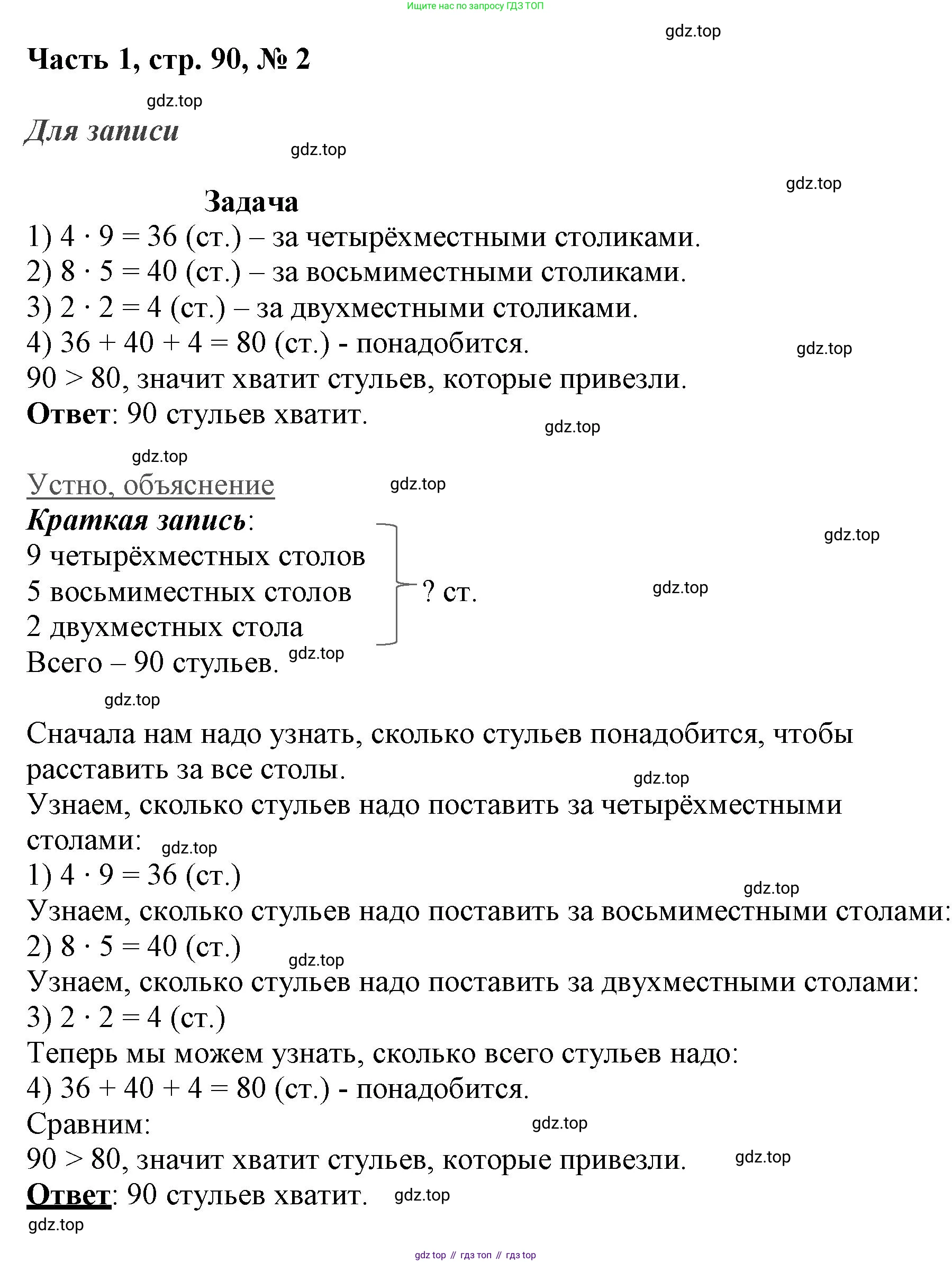 ГДЗ Математика, 3 класс Учебник, авторы: Моро Мария Игнатьевна, Бантова Мария Александровна, Бельтюкова Галина Васильевна, Волкова Светлана Ивановна, Степанова Светлана Вячеславовна, издательство Просвещение, Москва, 2023, белого цвета, Часть 1, страница 90, номер 2, Решение