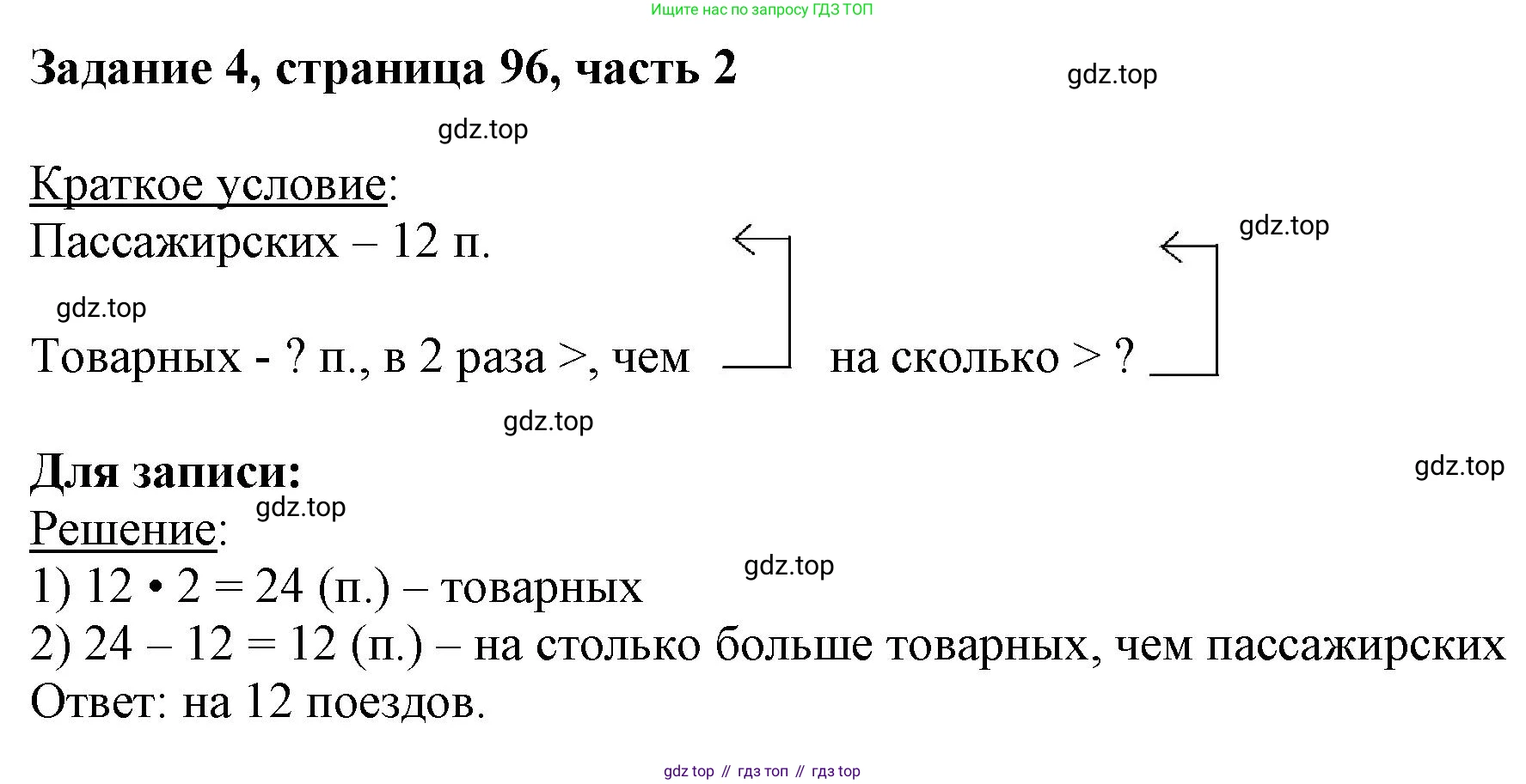 ГДЗ Математика, 3 класс Учебник, авторы: Моро Мария Игнатьевна, Бантова Мария Александровна, Бельтюкова Галина Васильевна, Волкова Светлана Ивановна, Степанова Светлана Вячеславовна, издательство Просвещение, Москва, 2023, белого цвета, Часть 2, страница 96, номер 4, Решение