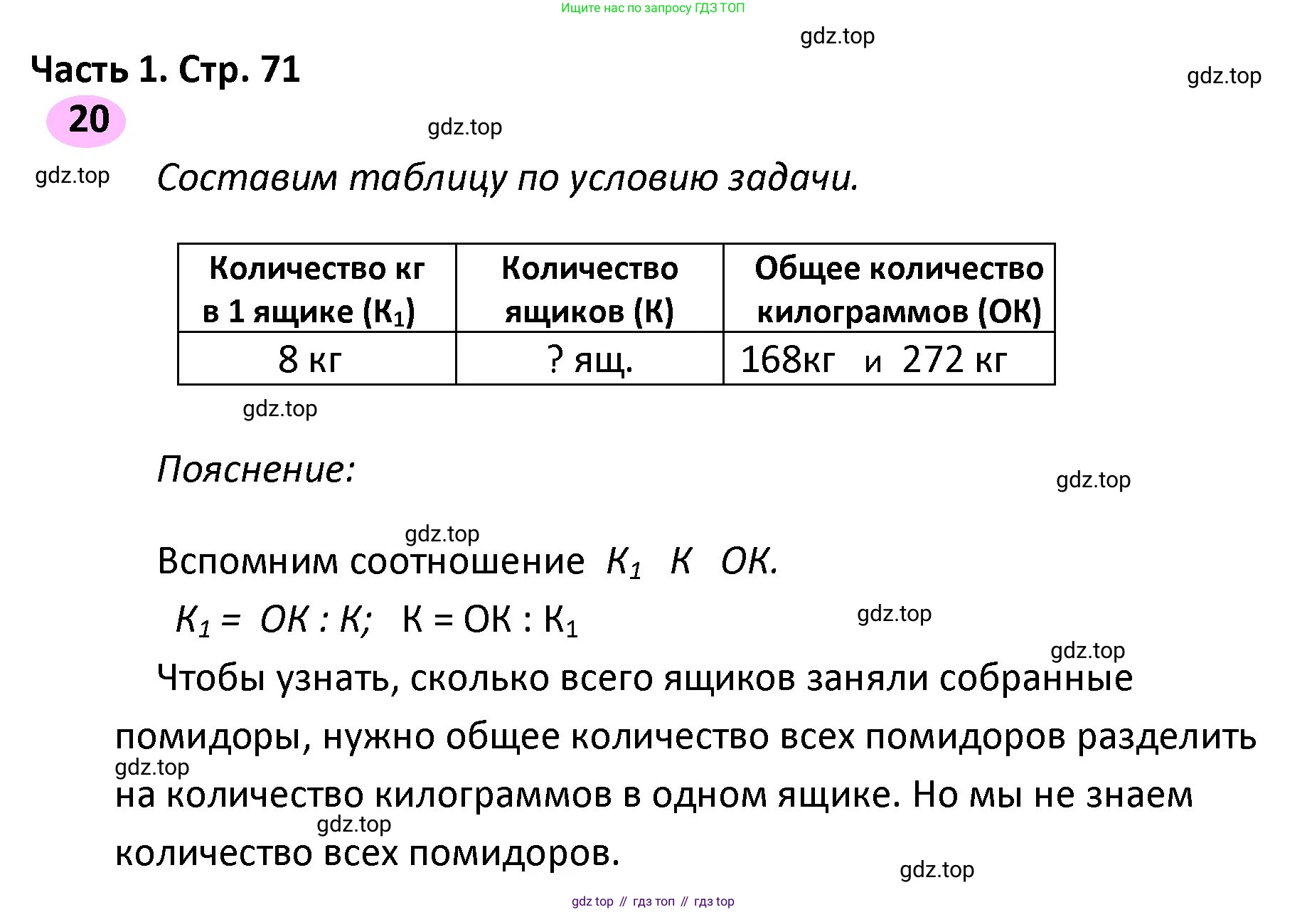 ГДЗ Математика, 4 класс рабочая тетрадь, автор: Волкова Светлана Ивановна, издательство Просвещение, Москва, 2023, белого цвета, Часть 1, страница 71, номер 20, Решение