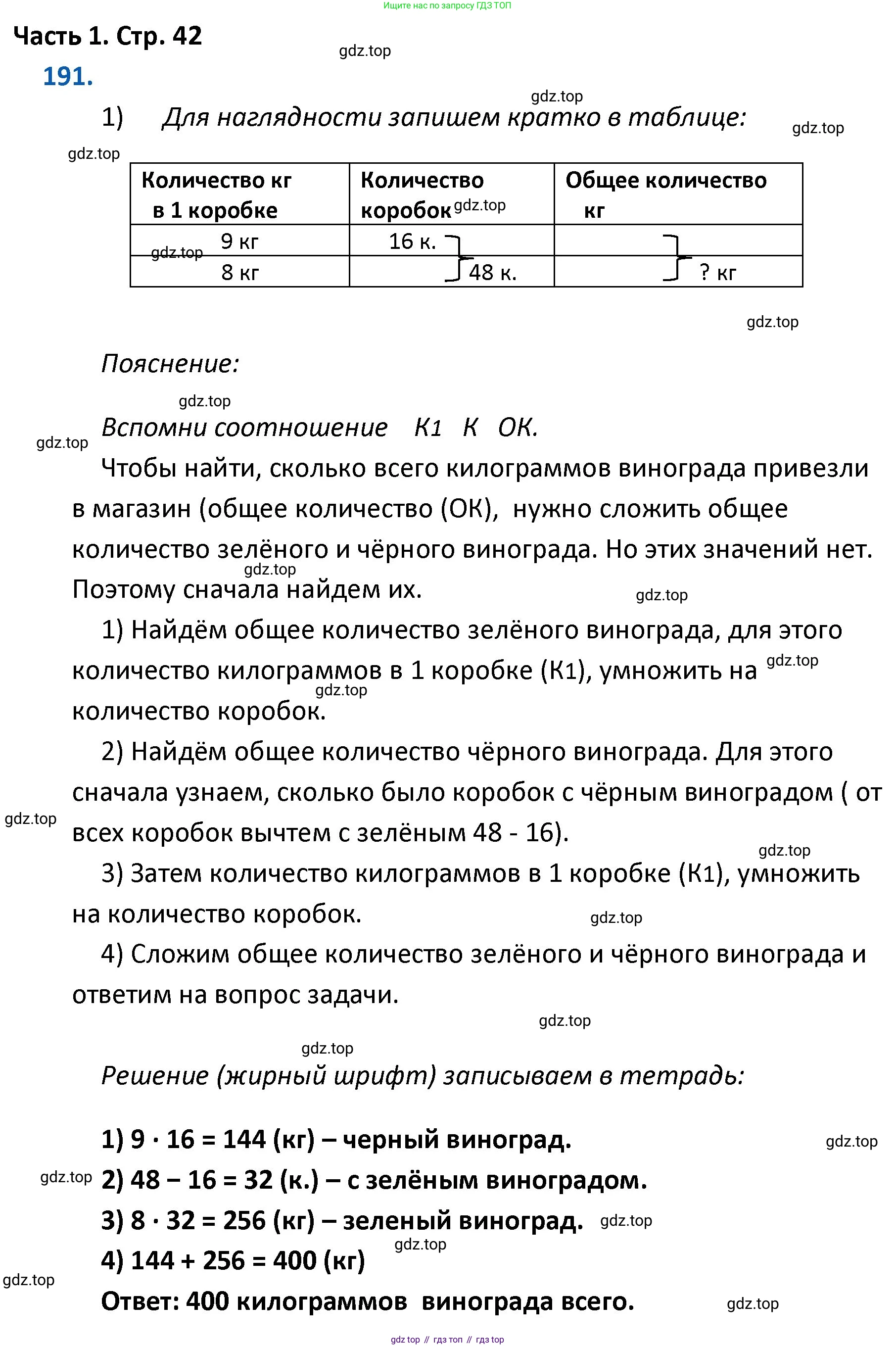 ГДЗ Математика, 4 класс Учебник, авторы: Моро Мария Игнатьевна, Бантова Мария Александровна, Бельтюкова Галина Васильевна, Волкова Светлана Ивановна, Степанова Светлана Вячеславовна, издательство Просвещение, Москва, 2023, белого цвета, Часть 1, страница 42, номер 191, Решение