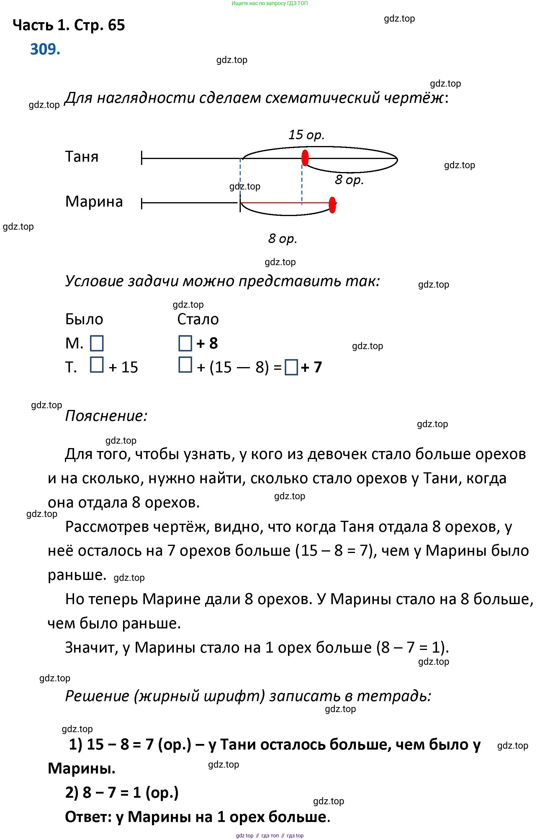 ГДЗ Математика, 4 класс Учебник, авторы: Моро Мария Игнатьевна, Бантова Мария Александровна, Бельтюкова Галина Васильевна, Волкова Светлана Ивановна, Степанова Светлана Вячеславовна, издательство Просвещение, Москва, 2023, белого цвета, Часть 1, страница 65, номер 309, Решение