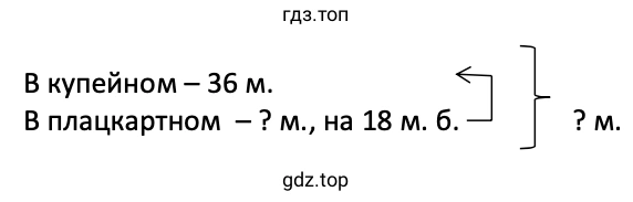 Схема к задаче. В купейном вагоне 36 мест, а в плацкартном − на 18 мест больше. Сколько мест в плацкартном и купейном вагонах вместе?