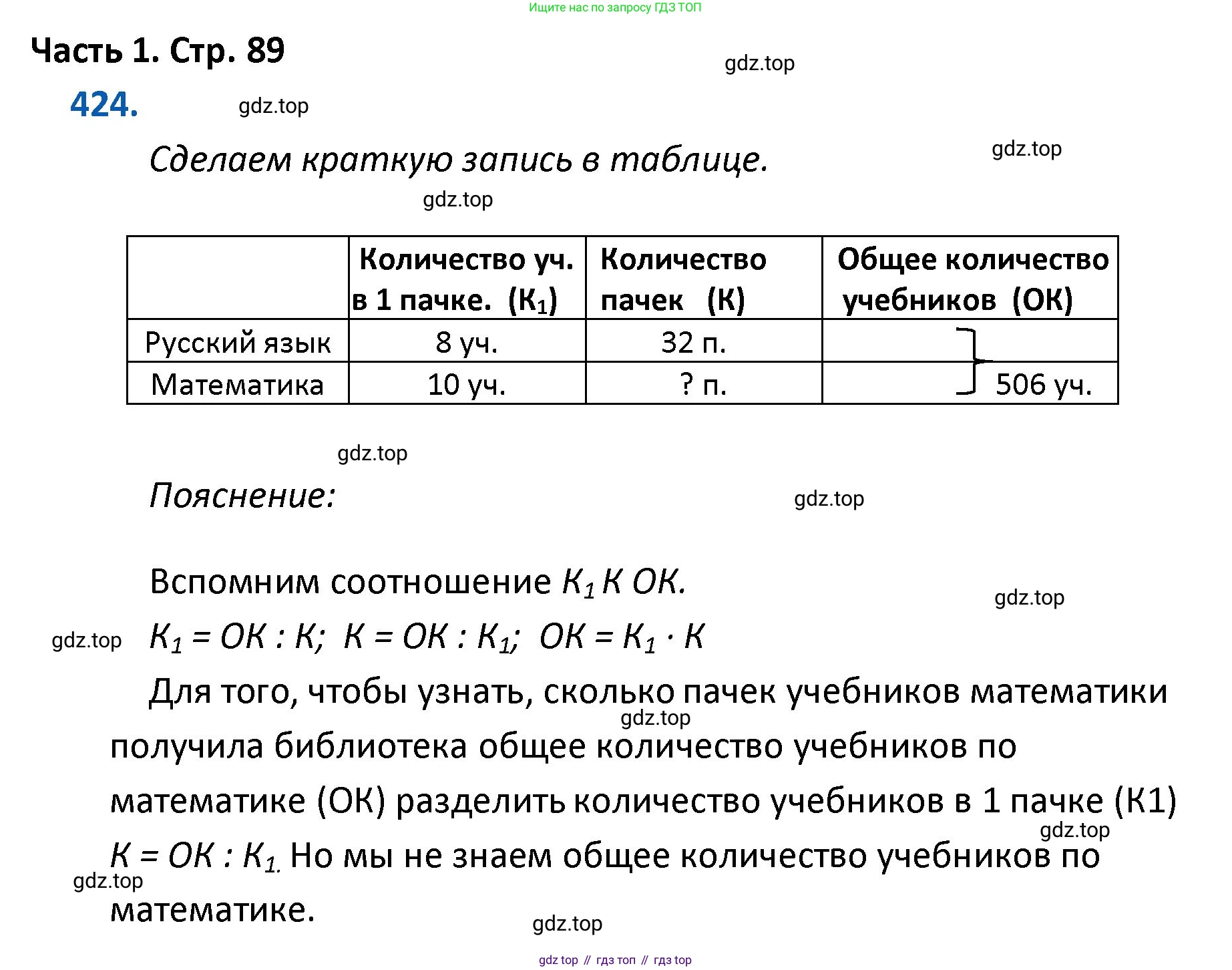 ГДЗ Математика, 4 класс Учебник, авторы: Моро Мария Игнатьевна, Бантова Мария Александровна, Бельтюкова Галина Васильевна, Волкова Светлана Ивановна, Степанова Светлана Вячеславовна, издательство Просвещение, Москва, 2023, белого цвета, Часть 1, страница 89, номер 424, Решение