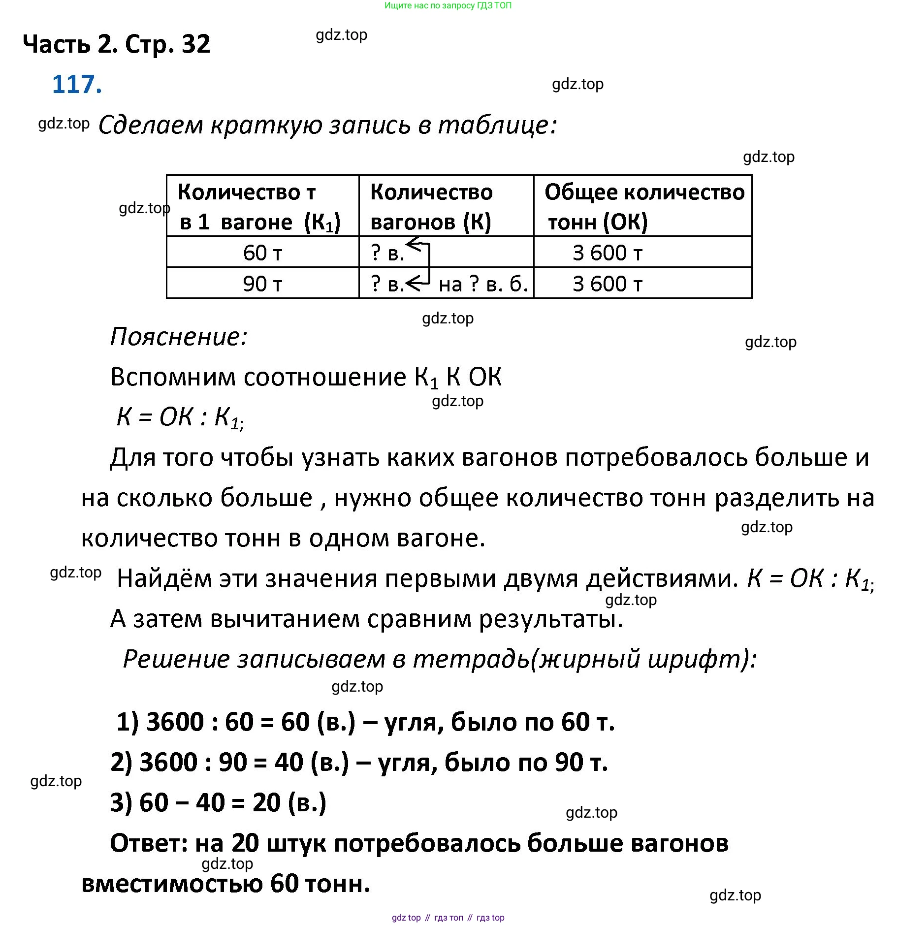 ГДЗ Математика, 4 класс Учебник, авторы: Моро Мария Игнатьевна, Бантова Мария Александровна, Бельтюкова Галина Васильевна, Волкова Светлана Ивановна, Степанова Светлана Вячеславовна, издательство Просвещение, Москва, 2023, белого цвета, Часть 2, страница 32, номер 117, Решение
