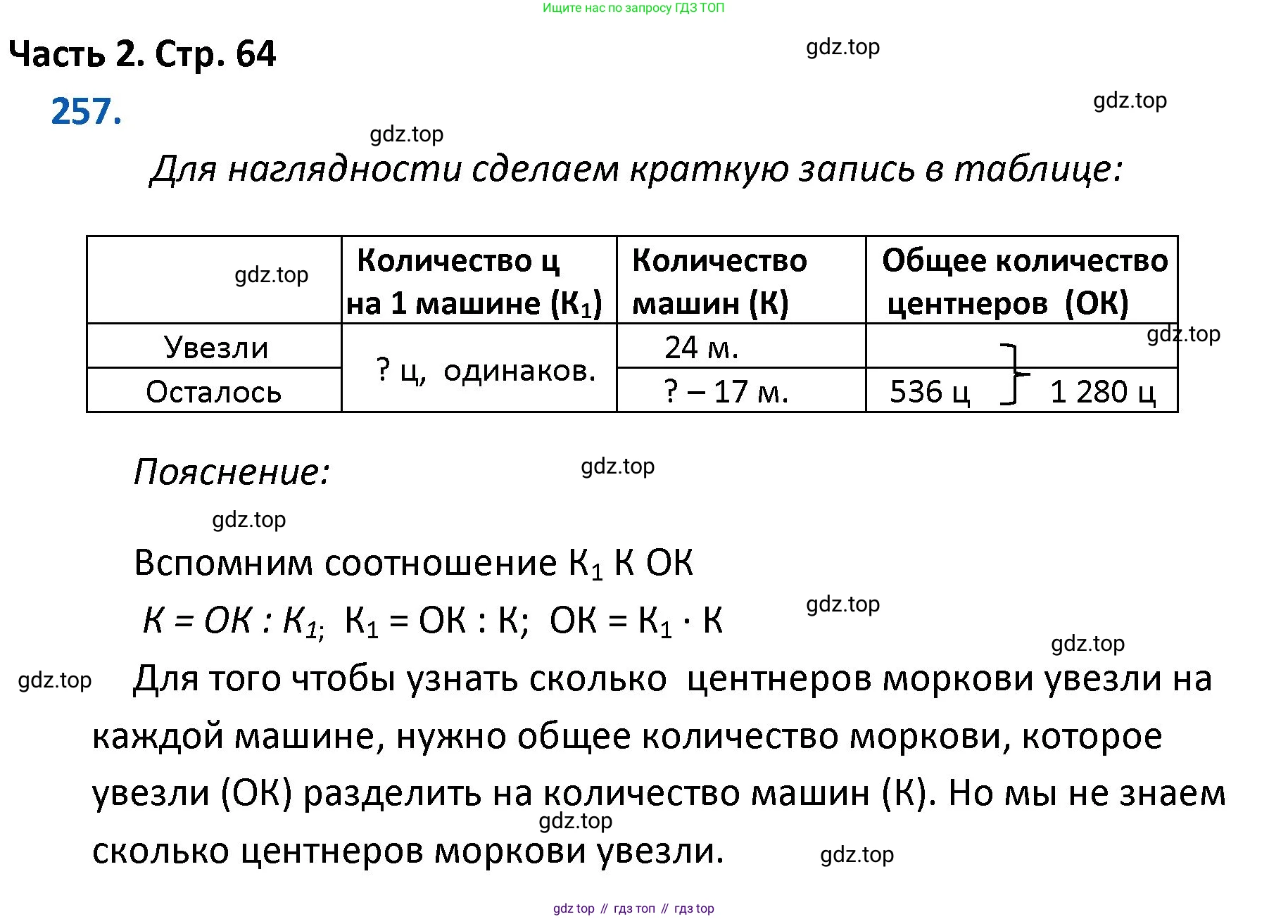 ГДЗ Математика, 4 класс Учебник, авторы: Моро Мария Игнатьевна, Бантова Мария Александровна, Бельтюкова Галина Васильевна, Волкова Светлана Ивановна, Степанова Светлана Вячеславовна, издательство Просвещение, Москва, 2023, белого цвета, Часть 2, страница 64, номер 257, Решение