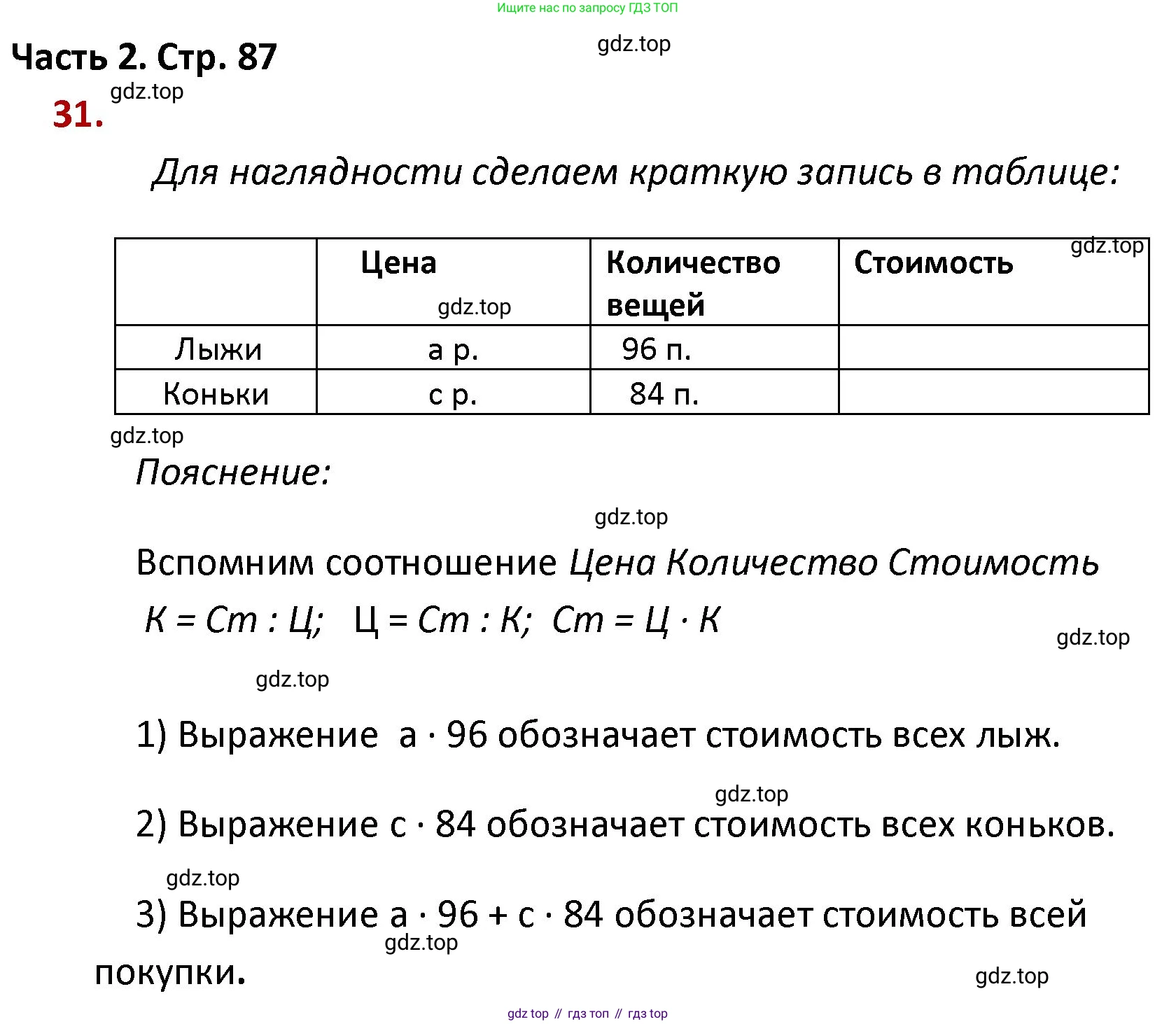 ГДЗ Математика, 4 класс Учебник, авторы: Моро Мария Игнатьевна, Бантова Мария Александровна, Бельтюкова Галина Васильевна, Волкова Светлана Ивановна, Степанова Светлана Вячеславовна, издательство Просвещение, Москва, 2023, белого цвета, Часть 2, страница 87, номер 31, Решение