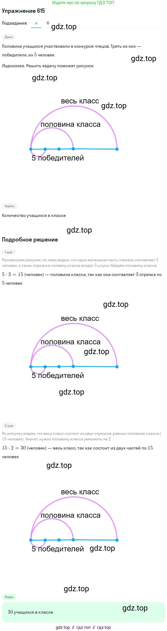 Математика, 5 класс Учебник, авторы: Дорофеев Георгий Владимирович, Шарыгин Игорь Фёдорович, Суворова Светлана Борисовна, Бунимович Евгений Абрамович, Кузнецова Людмила Викторовна, Минаева Светлана Станиславовна, Рослова Лариса Олеговна, издательство Просвещение, Москва, 2019 - 2022, белого цвета, страница 161, номер 615, Решение 1