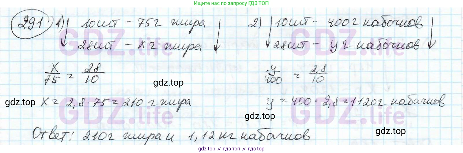 ГДЗ Математика, 6 класс Учебник, авторы: Дорофеев Георгий Владимирович, Петерсон Людмила Георгиевна, издательство Просвещение, Москва, 2023, голубого цвета, Часть 2, страница 68, номер 291, Решение 3 (2010-2022)