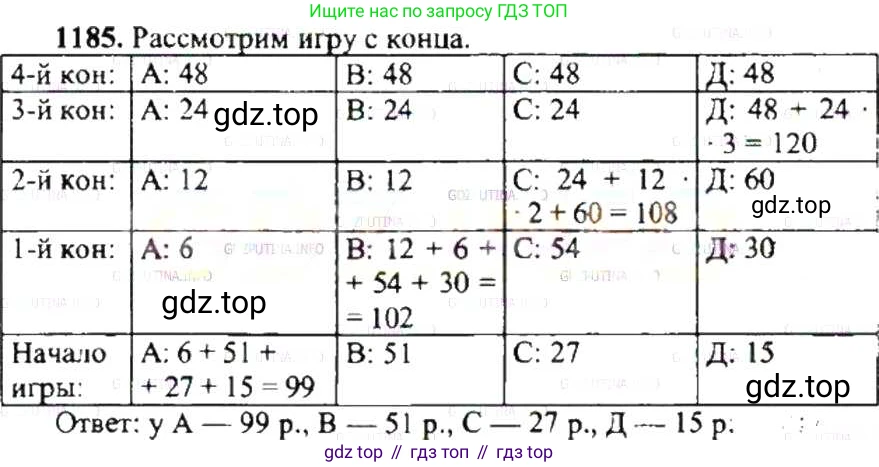 ГДЗ Математика, 6 класс Учебник, авторы: Никольский Сергей Михайлович, Потапов Михаил Константинович, Решетников Николай Николаевич, Шевкин Александр Владимирович, издательство Просвещение, Москва, 2019 - 2022, страница 238, номер 1185, Решение 8