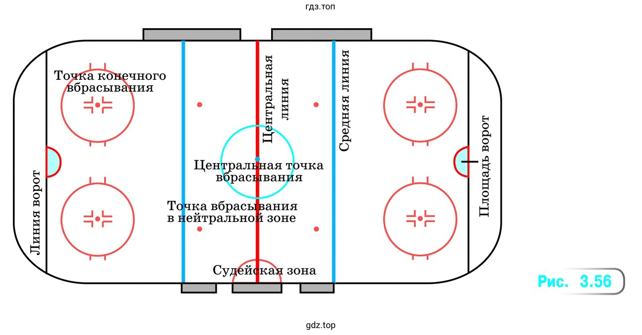 На рисунке 3.56 изображена схема разметки хоккейной площадки