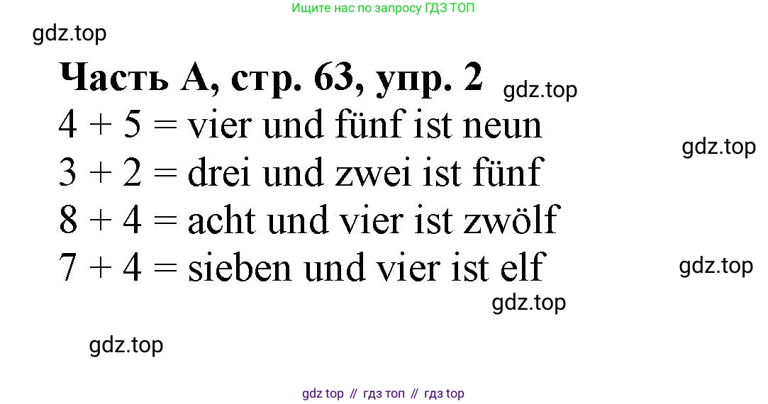 ГДЗ Немецкий язык (Deutsch), 2 класс рабочая тетрадь (arbeitsbuch), авторы: Бим Инесса Львовна (Bim I), Рыжова Лариса Ивановна (Ryschowa L), издательство Просвещение, Москва, 2023, бежевого цвета, Часть 1, страница 63, номер 2, Решение