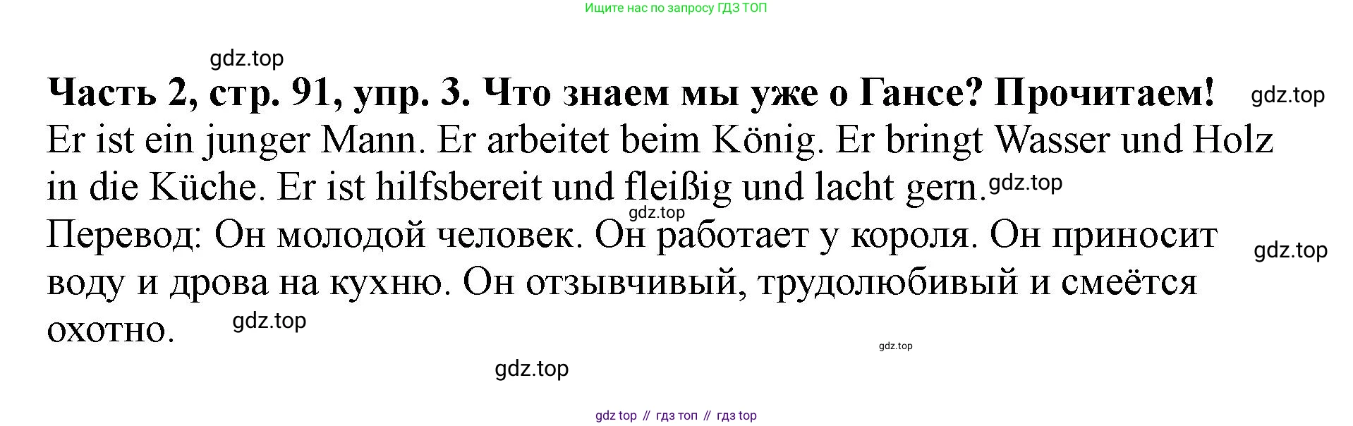ГДЗ Немецкий язык (Deutsch), 2 класс учебник (lehrbuch), авторы: Бим Инесса Львовна (Bim I), Рыжова Лариса Ивановна (Ryschowa L), издательство Просвещение, Москва, 2023, бежевого цвета, Часть 2, страница 91, номер 3, Решение