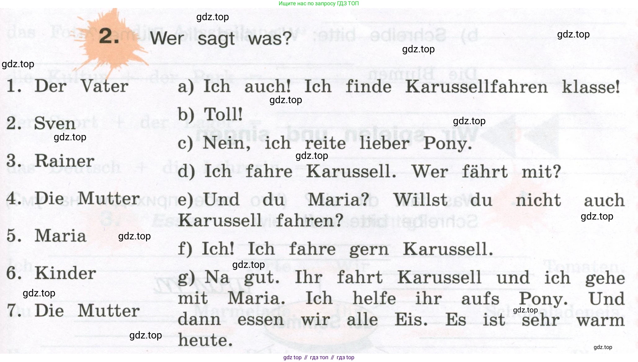 ГДЗ Немецкий язык (Deutsch), 3 класс рабочая тетрадь (arbeitsbuch), авторы: Бим Инесса Львовна (Bim I), Рыжова Лариса Ивановна (Ryschowa L), Фомичева Людмила Михайловна (Fomitschjowa L), издательство Просвещение, Москва, 2023, салатового цвета, Часть 1, страница 19, номер 2, Условие