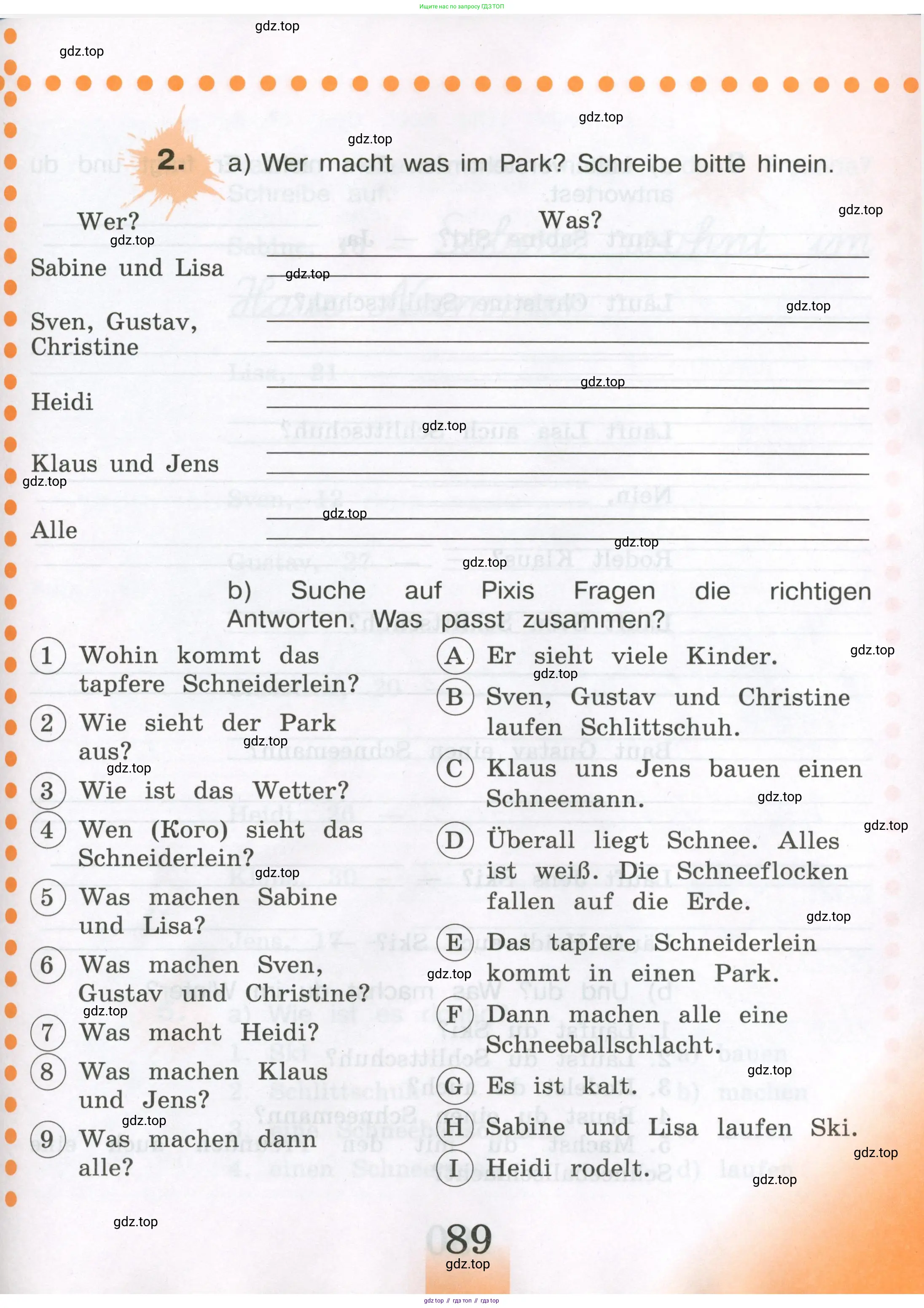 Немецкий язык (Deutsch), 3 класс рабочая тетрадь (arbeitsbuch), авторы: Бим Инесса Львовна (Bim I), Рыжова Лариса Ивановна (Ryschowa L), Фомичева Людмила Михайловна (Fomitschjowa L), издательство Просвещение, Москва, 2023, салатового цвета, Часть 1, страница 89