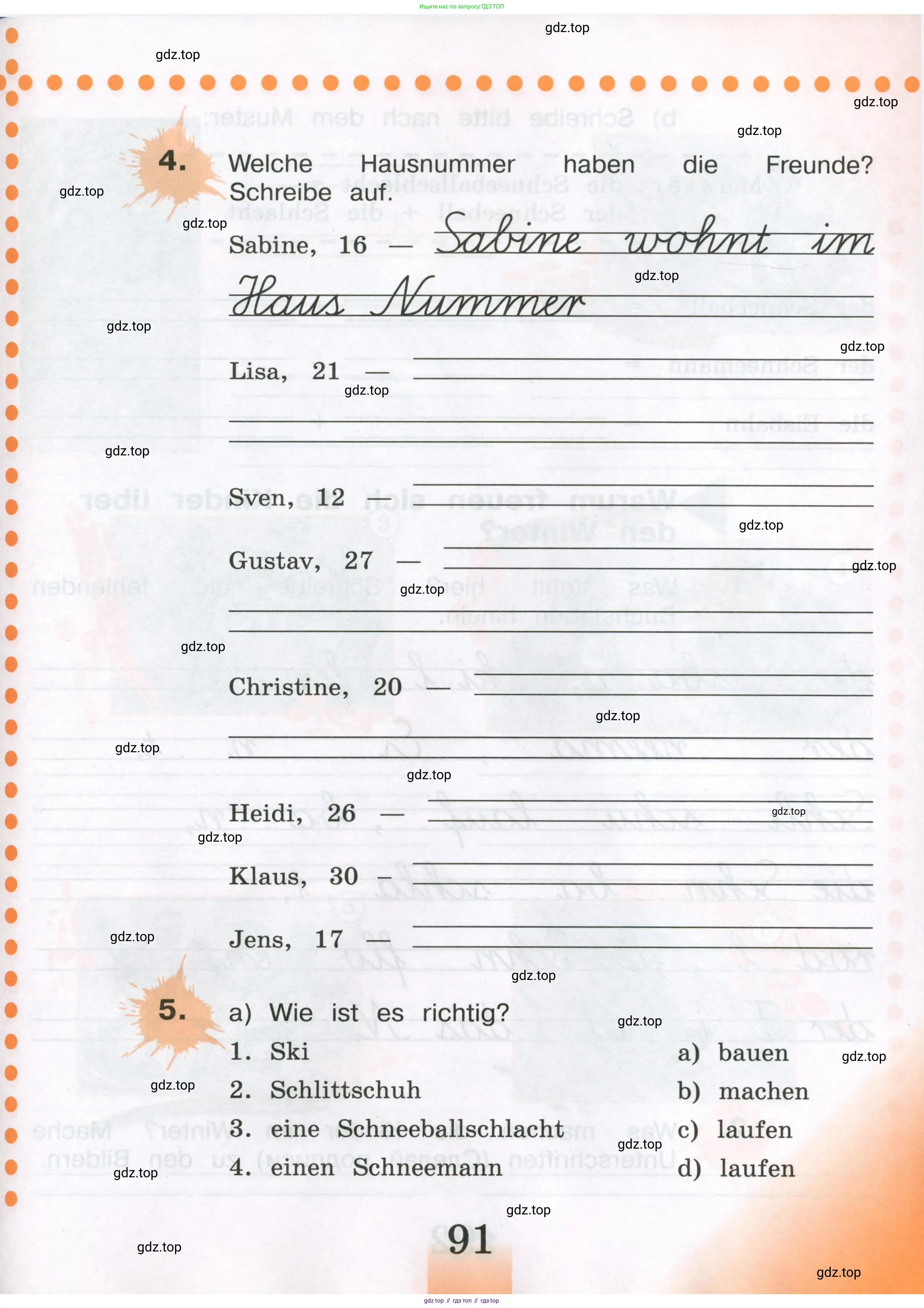 Немецкий язык (Deutsch), 3 класс рабочая тетрадь (arbeitsbuch), авторы: Бим Инесса Львовна (Bim I), Рыжова Лариса Ивановна (Ryschowa L), Фомичева Людмила Михайловна (Fomitschjowa L), издательство Просвещение, Москва, 2023, салатового цвета, Часть 1, страница 91
