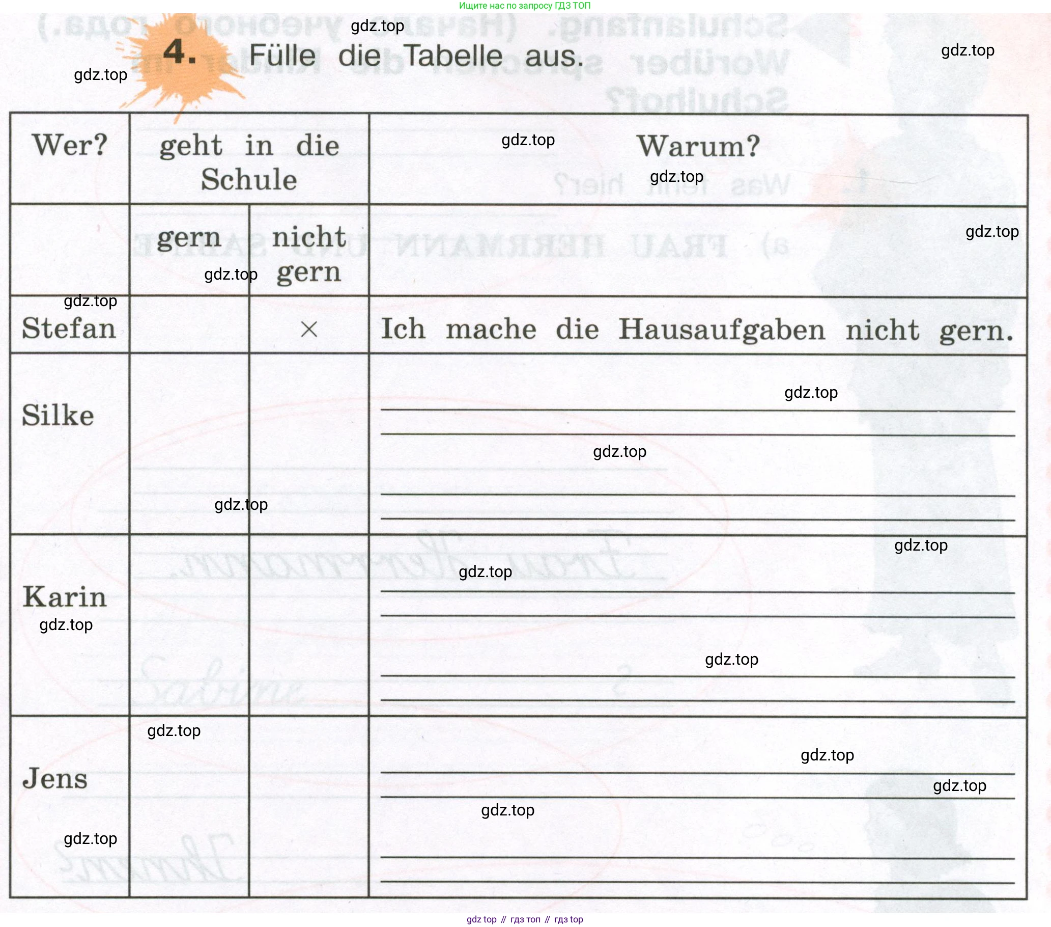 ГДЗ Немецкий язык (Deutsch), 3 класс рабочая тетрадь (arbeitsbuch), авторы: Бим Инесса Львовна (Bim I), Рыжова Лариса Ивановна (Ryschowa L), Фомичева Людмила Михайловна (Fomitschjowa L), издательство Просвещение, Москва, 2023, салатового цвета, Часть 1, страница 27, номер 4, Условие