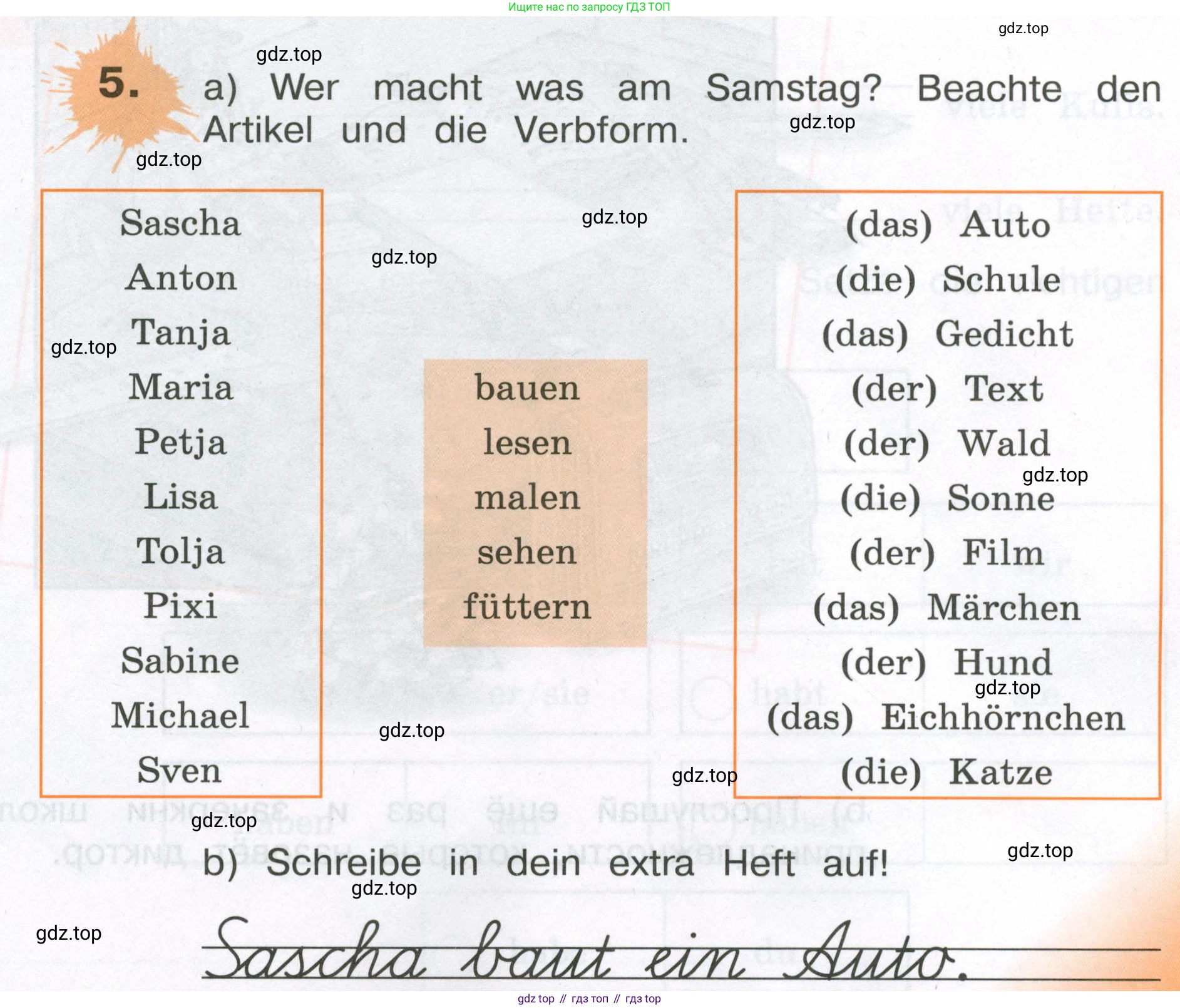 ГДЗ Немецкий язык (Deutsch), 3 класс рабочая тетрадь (arbeitsbuch), авторы: Бим Инесса Львовна (Bim I), Рыжова Лариса Ивановна (Ryschowa L), Фомичева Людмила Михайловна (Fomitschjowa L), издательство Просвещение, Москва, 2023, салатового цвета, Часть 1, страница 49, номер 5, Условие