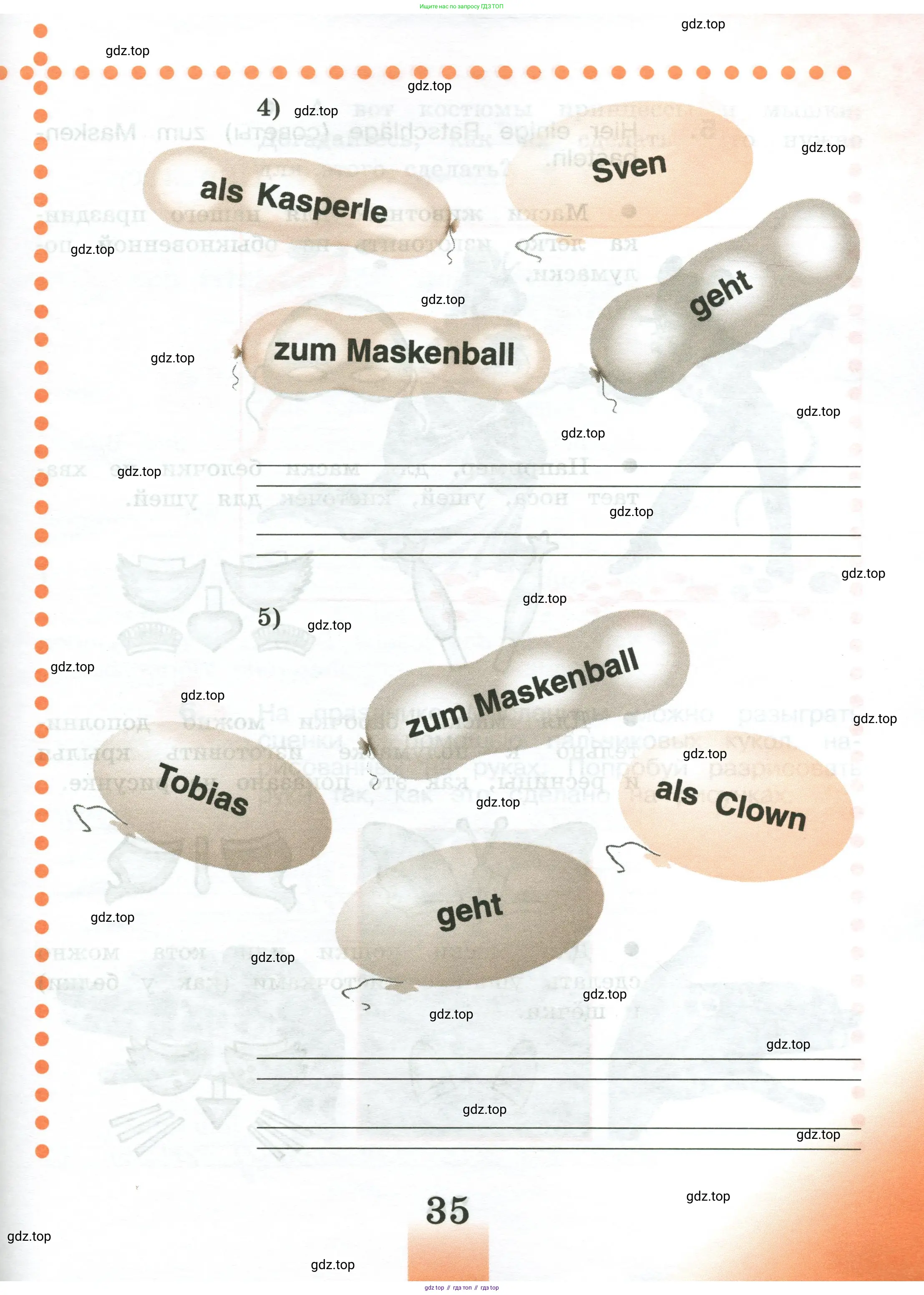 Немецкий язык (Deutsch), 3 класс рабочая тетрадь (arbeitsbuch), авторы: Бим Инесса Львовна (Bim I), Рыжова Лариса Ивановна (Ryschowa L), Фомичева Людмила Михайловна (Fomitschjowa L), издательство Просвещение, Москва, 2023, салатового цвета, Часть 1, страница 35