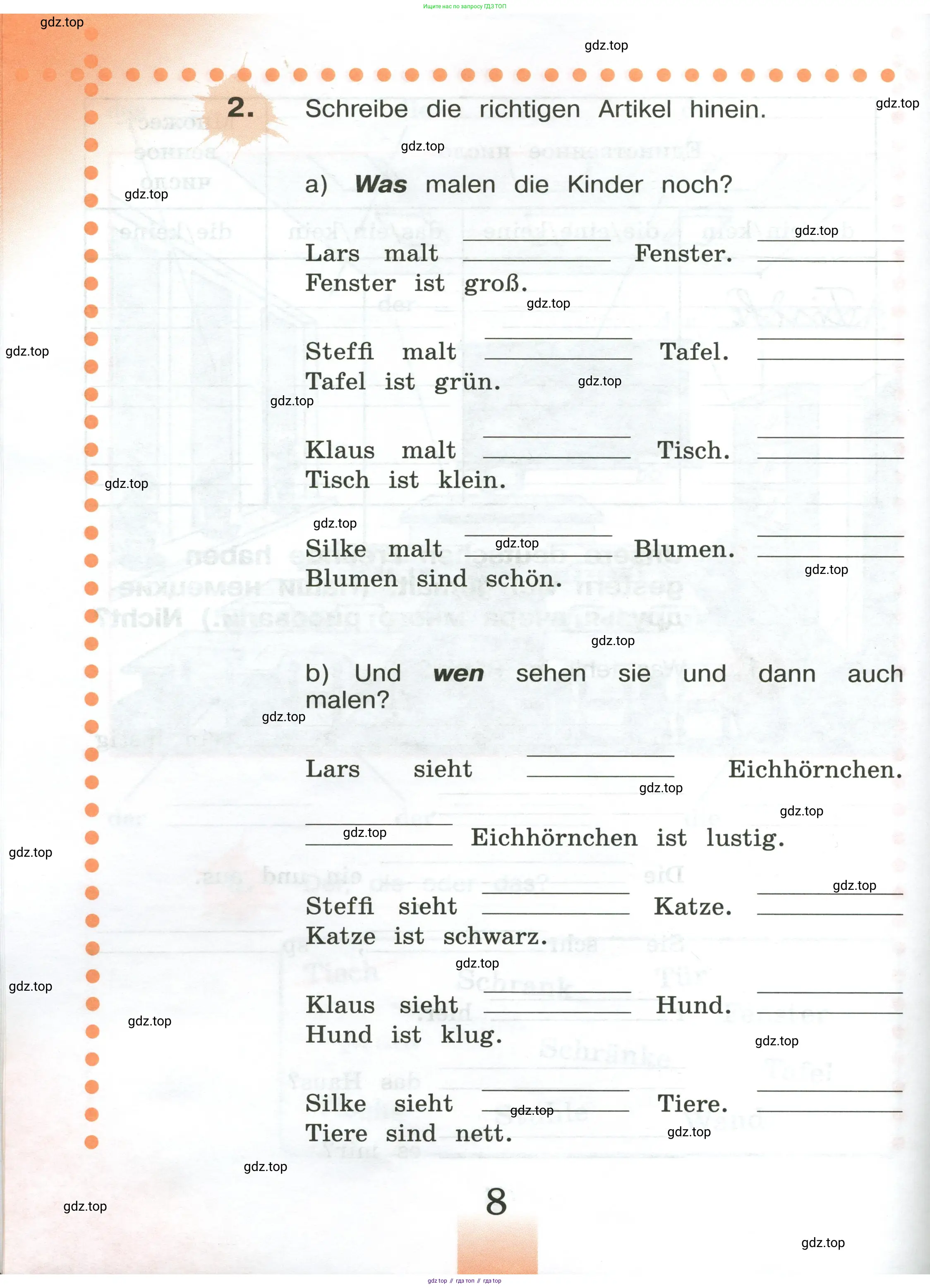 Немецкий язык (Deutsch), 3 класс рабочая тетрадь (arbeitsbuch), авторы: Бим Инесса Львовна (Bim I), Рыжова Лариса Ивановна (Ryschowa L), Фомичева Людмила Михайловна (Fomitschjowa L), издательство Просвещение, Москва, 2023, салатового цвета, Часть 1, страница 8