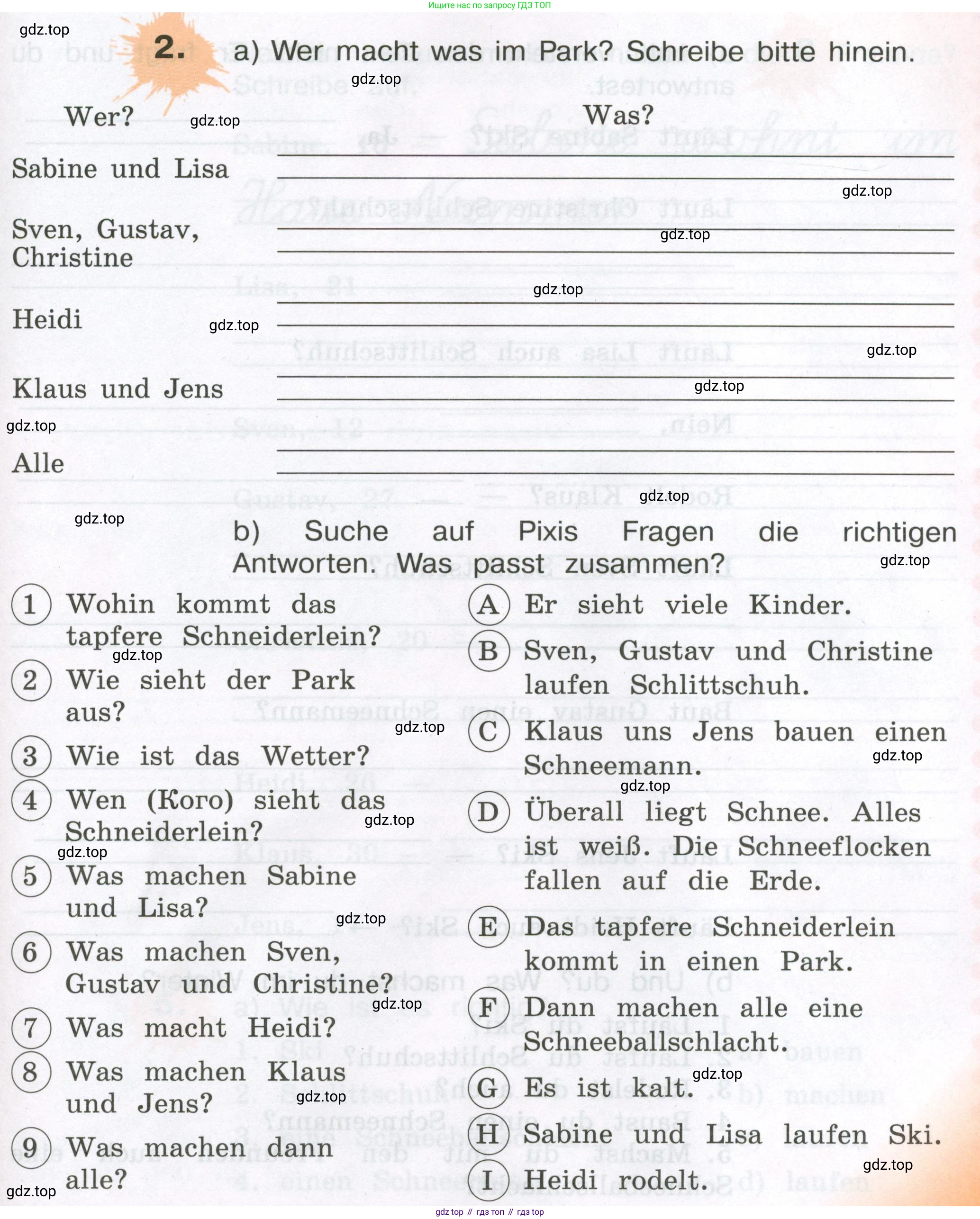 ГДЗ Немецкий язык (Deutsch), 3 класс рабочая тетрадь (arbeitsbuch), авторы: Бим Инесса Львовна (Bim I), Рыжова Лариса Ивановна (Ryschowa L), Фомичева Людмила Михайловна (Fomitschjowa L), издательство Просвещение, Москва, 2023, салатового цвета, Часть 1, страница 89, номер 2, Условие