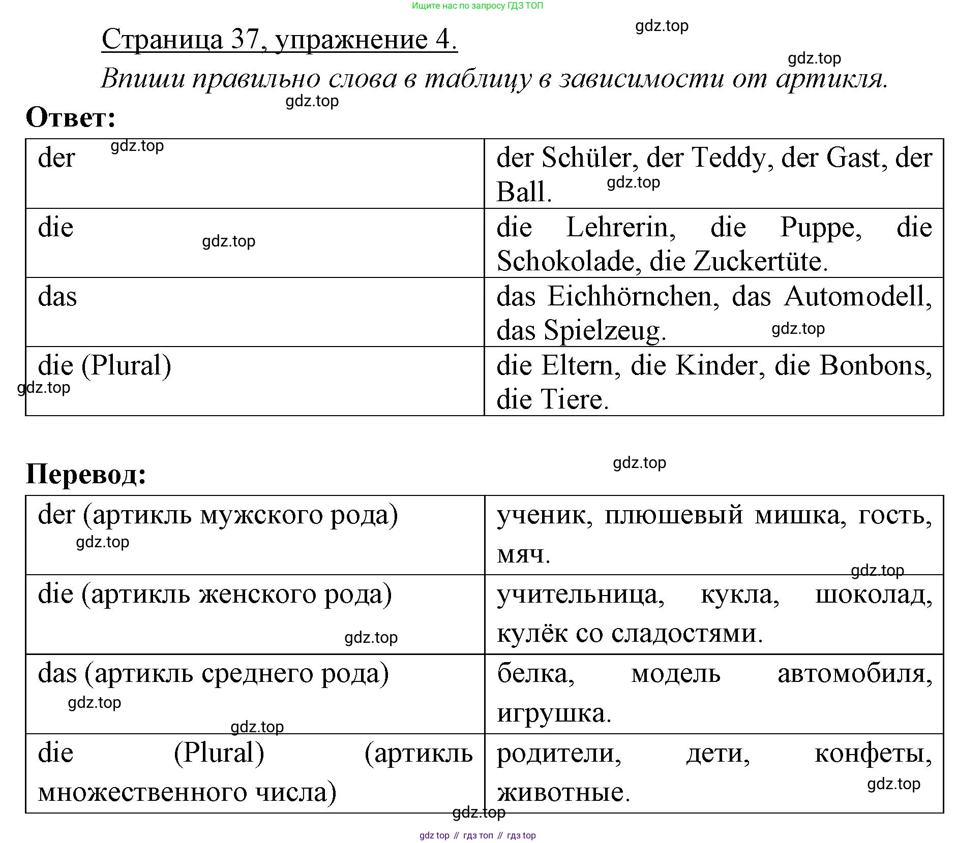ГДЗ Немецкий язык (Deutsch), 3 класс рабочая тетрадь (arbeitsbuch), авторы: Бим Инесса Львовна (Bim I), Рыжова Лариса Ивановна (Ryschowa L), Фомичева Людмила Михайловна (Fomitschjowa L), издательство Просвещение, Москва, 2023, салатового цвета, Часть 1, страница 37, номер 4, Решение