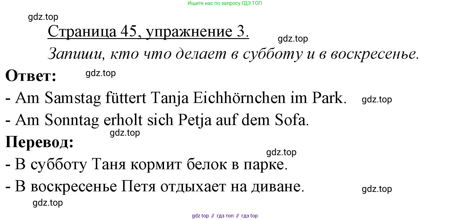 ГДЗ Немецкий язык (Deutsch), 3 класс рабочая тетрадь (arbeitsbuch), авторы: Бим Инесса Львовна (Bim I), Рыжова Лариса Ивановна (Ryschowa L), Фомичева Людмила Михайловна (Fomitschjowa L), издательство Просвещение, Москва, 2023, салатового цвета, Часть 1, страница 45, номер 3, Решение