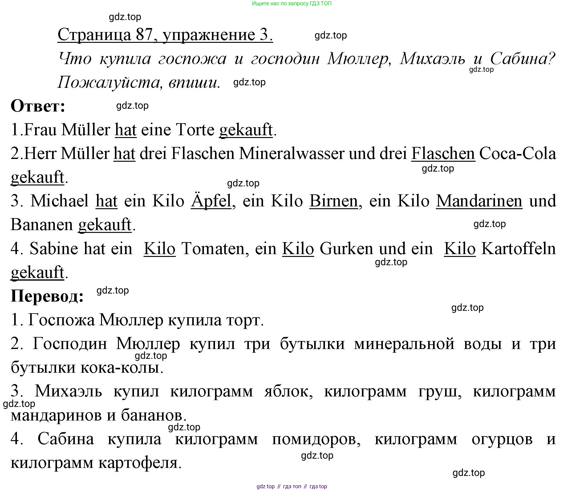 ГДЗ Немецкий язык (Deutsch), 3 класс рабочая тетрадь (arbeitsbuch), авторы: Бим Инесса Львовна (Bim I), Рыжова Лариса Ивановна (Ryschowa L), Фомичева Людмила Михайловна (Fomitschjowa L), издательство Просвещение, Москва, 2023, салатового цвета, Часть 2, страница 87, номер 3, Решение