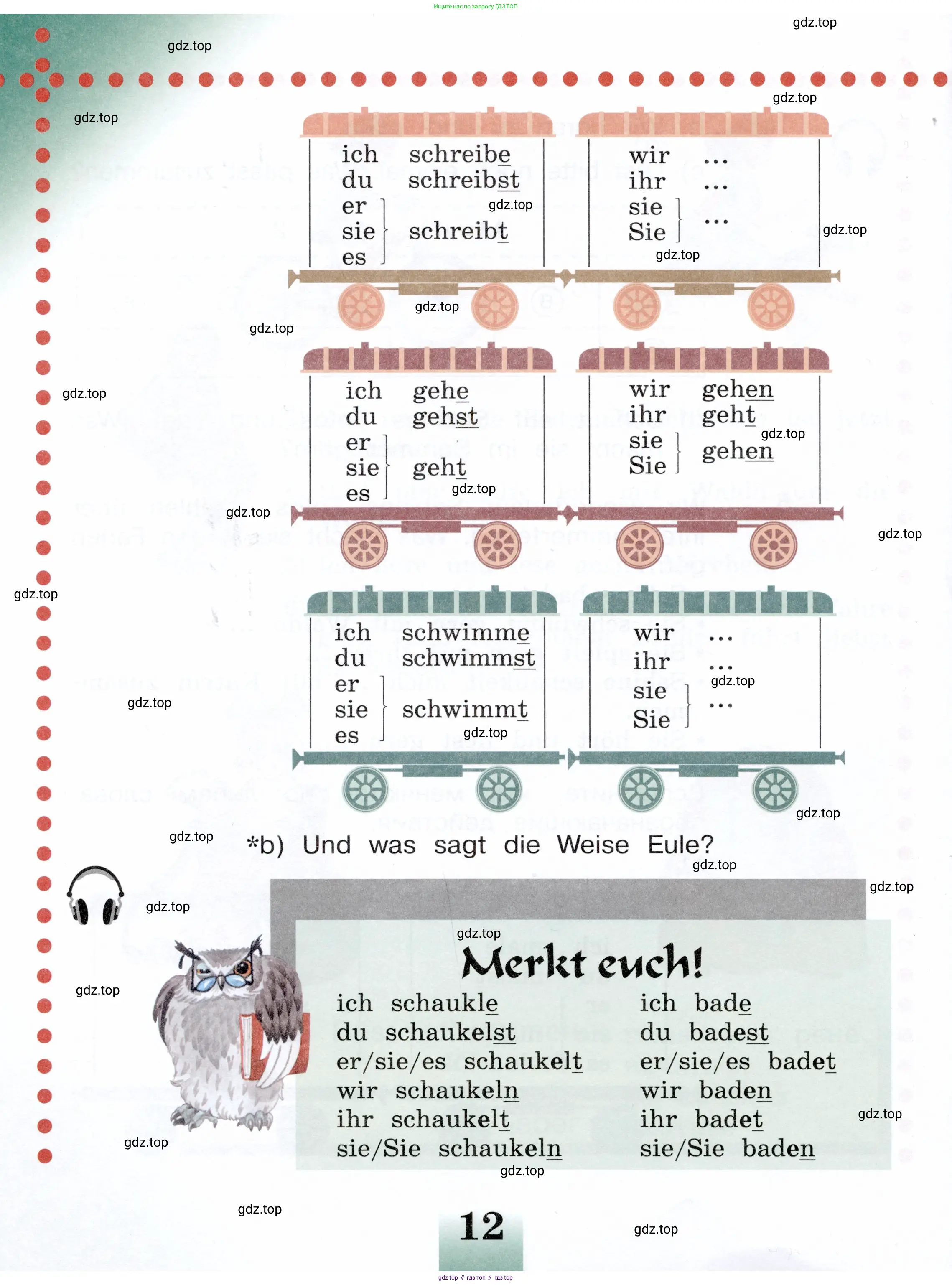 Немецкий язык (Deutsch), 3 класс учебник (lehrbuch), авторы: Бим Инесса Львовна (Bim I), Рыжова Лариса Ивановна (Ryschowa L), Фомичева Людмила Михайловна (Fomitschjowa L), издательство Просвещение, Москва, 2023, салатового цвета, Часть 2, страница 12
