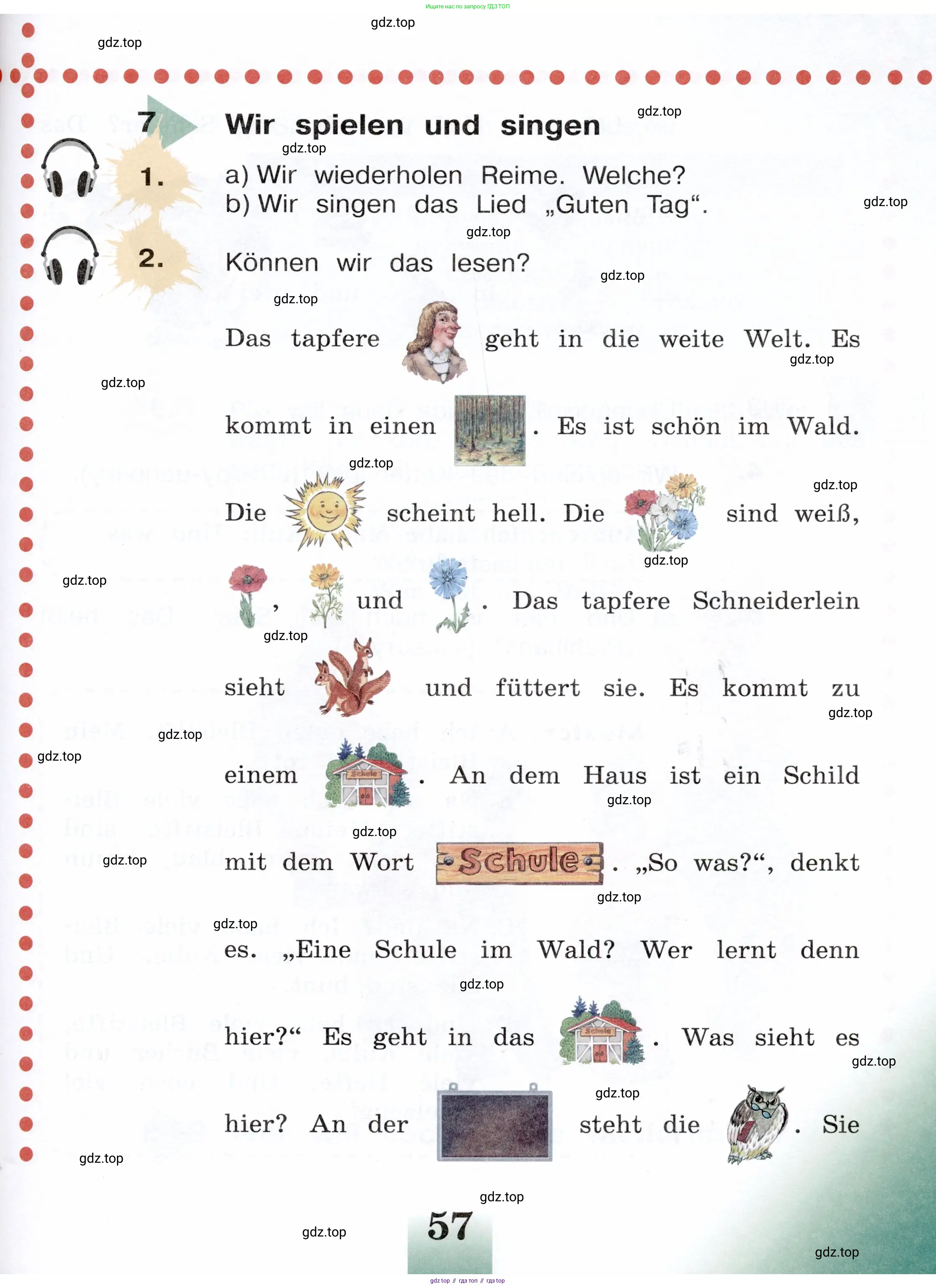Немецкий язык (Deutsch), 3 класс учебник (lehrbuch), авторы: Бим Инесса Львовна (Bim I), Рыжова Лариса Ивановна (Ryschowa L), Фомичева Людмила Михайловна (Fomitschjowa L), издательство Просвещение, Москва, 2023, салатового цвета, Часть 1, страница 57