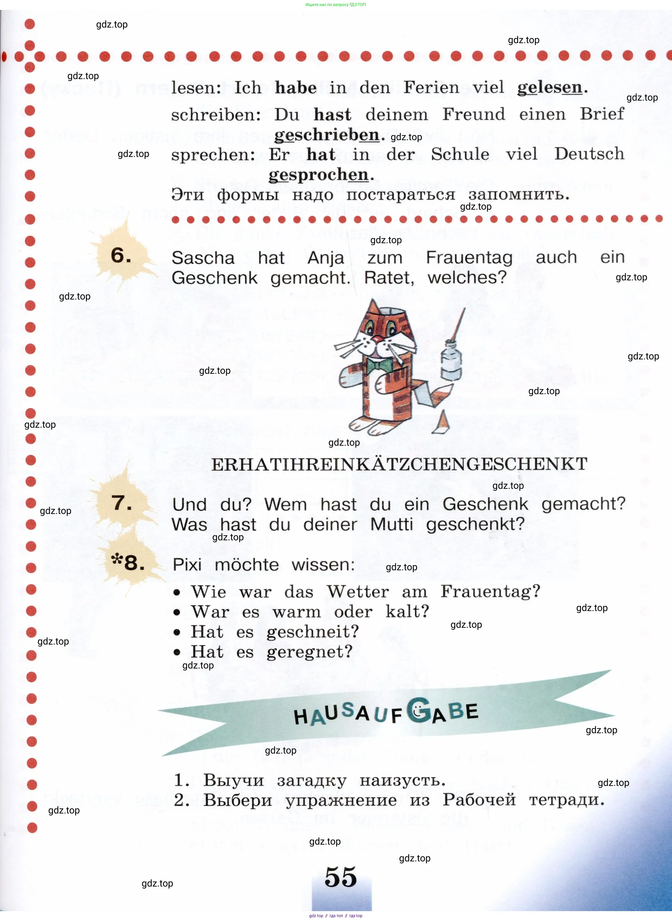 Немецкий язык (Deutsch), 3 класс учебник (lehrbuch), авторы: Бим Инесса Львовна (Bim I), Рыжова Лариса Ивановна (Ryschowa L), Фомичева Людмила Михайловна (Fomitschjowa L), издательство Просвещение, Москва, 2023, салатового цвета, Часть 1, страница 55