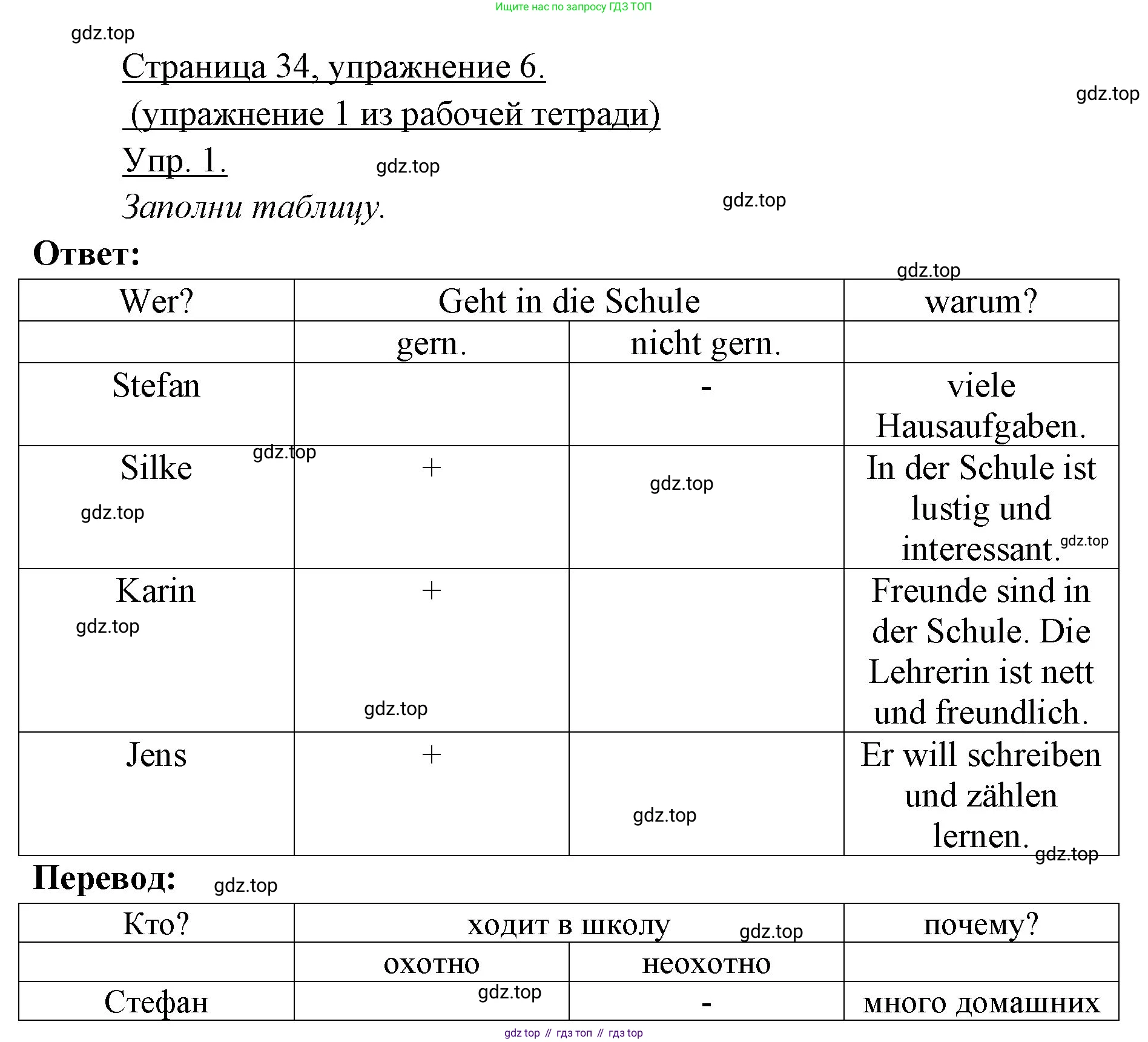 Немецкий язык (Deutsch), 3 класс учебник (lehrbuch), авторы: Бим Инесса Львовна (Bim I), Рыжова Лариса Ивановна (Ryschowa L), Фомичева Людмила Михайловна (Fomitschjowa L), издательство Просвещение, Москва, 2023, салатового цвета, Часть 1, страница 34, номер 6, Решение