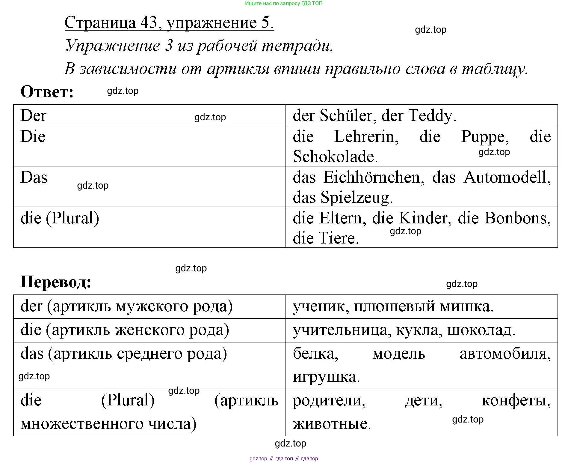 Немецкий язык (Deutsch), 3 класс учебник (lehrbuch), авторы: Бим Инесса Львовна (Bim I), Рыжова Лариса Ивановна (Ryschowa L), Фомичева Людмила Михайловна (Fomitschjowa L), издательство Просвещение, Москва, 2023, салатового цвета, Часть 1, страница 43, номер 5, Решение