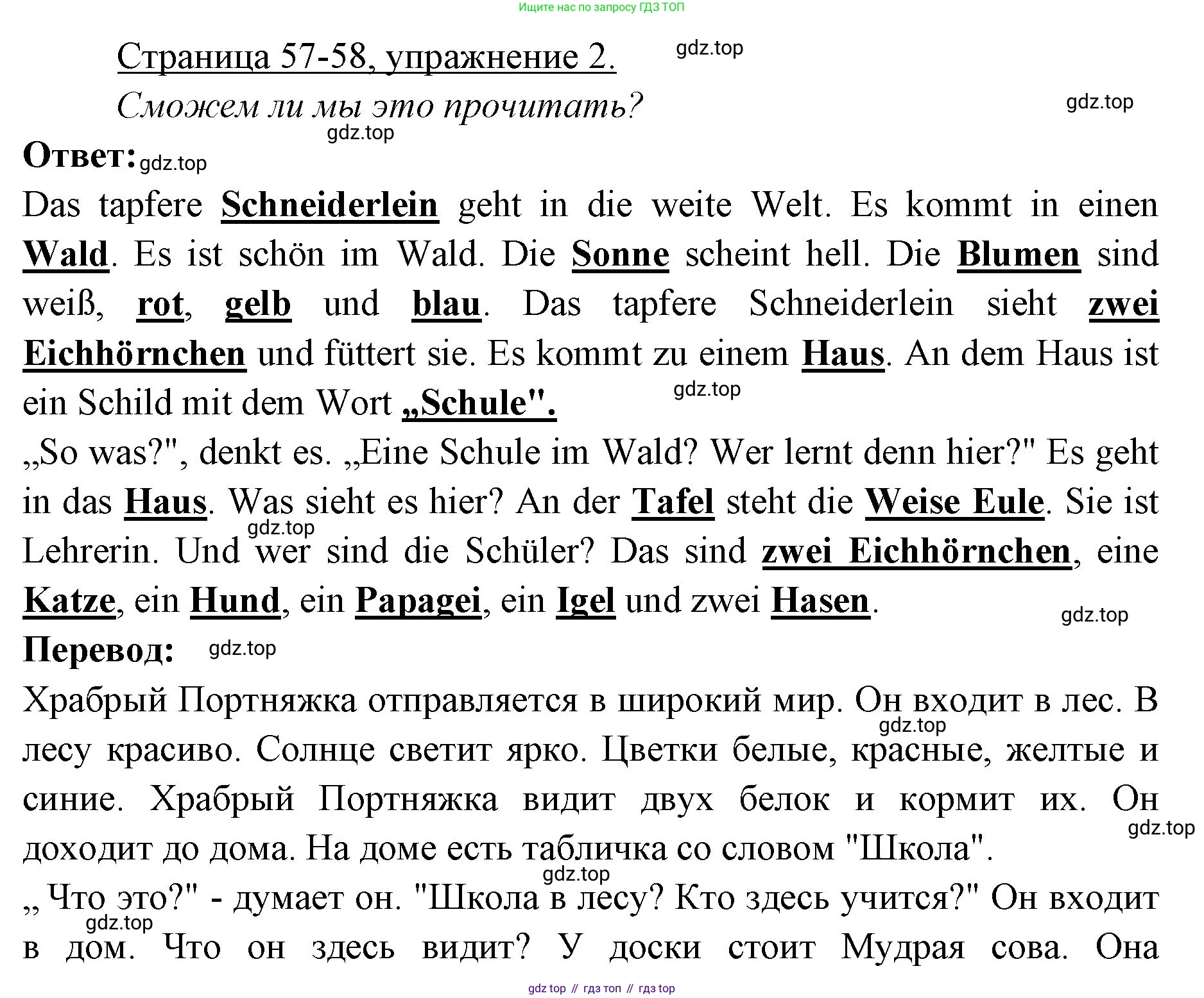 Немецкий язык (Deutsch), 3 класс учебник (lehrbuch), авторы: Бим Инесса Львовна (Bim I), Рыжова Лариса Ивановна (Ryschowa L), Фомичева Людмила Михайловна (Fomitschjowa L), издательство Просвещение, Москва, 2023, салатового цвета, Часть 1, страница 57, номер 2, Решение