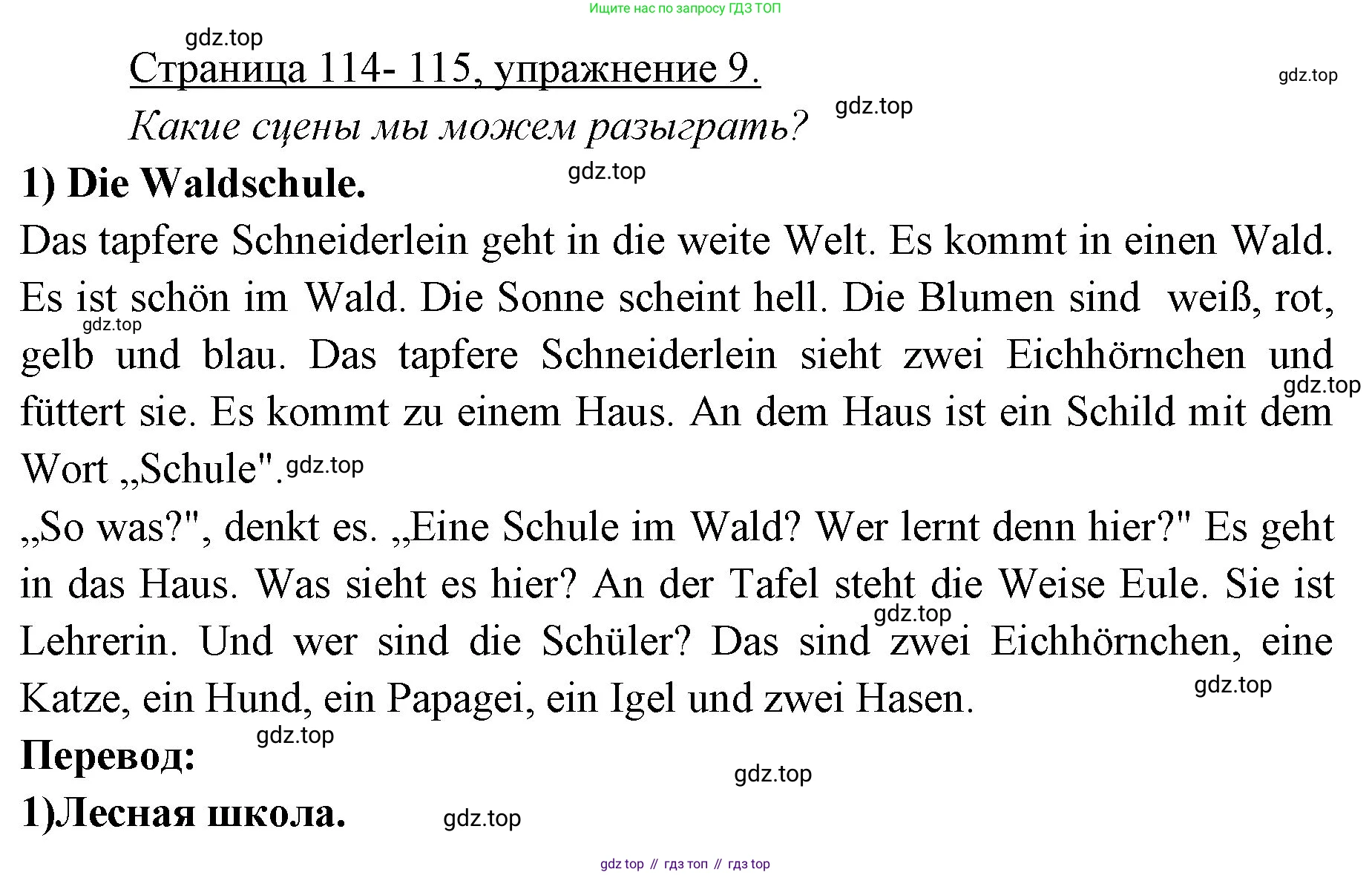 Немецкий язык (Deutsch), 3 класс учебник (lehrbuch), авторы: Бим Инесса Львовна (Bim I), Рыжова Лариса Ивановна (Ryschowa L), Фомичева Людмила Михайловна (Fomitschjowa L), издательство Просвещение, Москва, 2023, салатового цвета, Часть 1, страница 114, номер 9, Решение