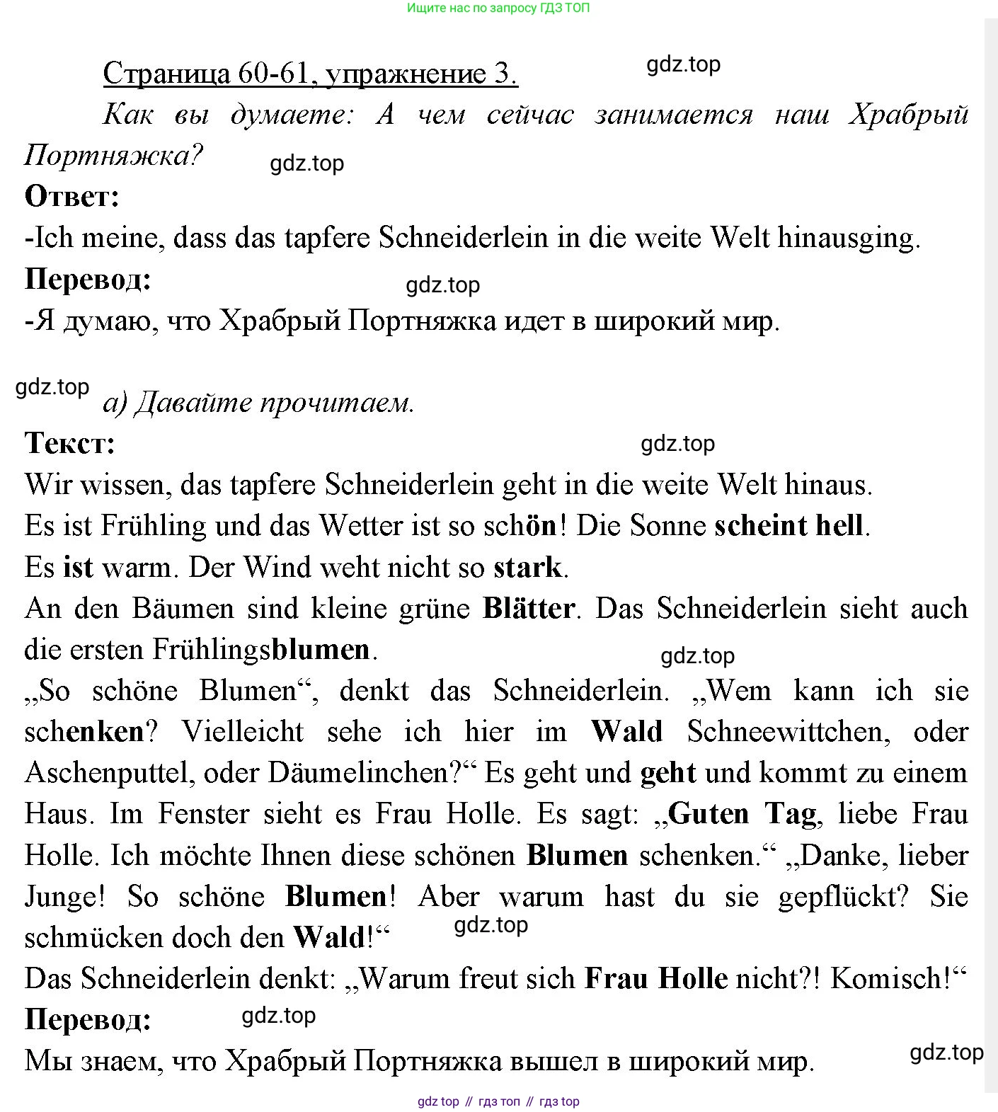 Немецкий язык (Deutsch), 3 класс учебник (lehrbuch), авторы: Бим Инесса Львовна (Bim I), Рыжова Лариса Ивановна (Ryschowa L), Фомичева Людмила Михайловна (Fomitschjowa L), издательство Просвещение, Москва, 2023, салатового цвета, Часть 2, страница 60, номер 3, Решение
