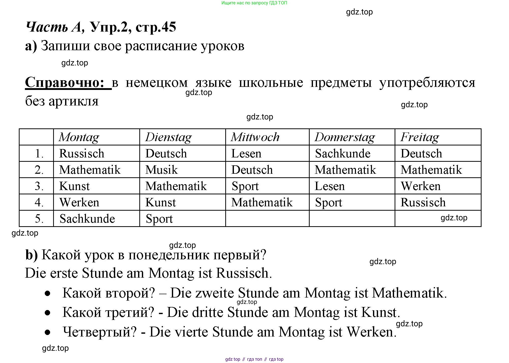 ГДЗ Немецкий язык (Deutsch), 4 класс рабочая тетрадь (arbeitsbuch), авторы: Бим Инесса Львовна (Bim I), Рыжова Лариса Ивановна (Ryschowa L), издательство Просвещение, Москва, 2023, серого цвета, Часть 1, страница 45, номер 2, Решение 2023