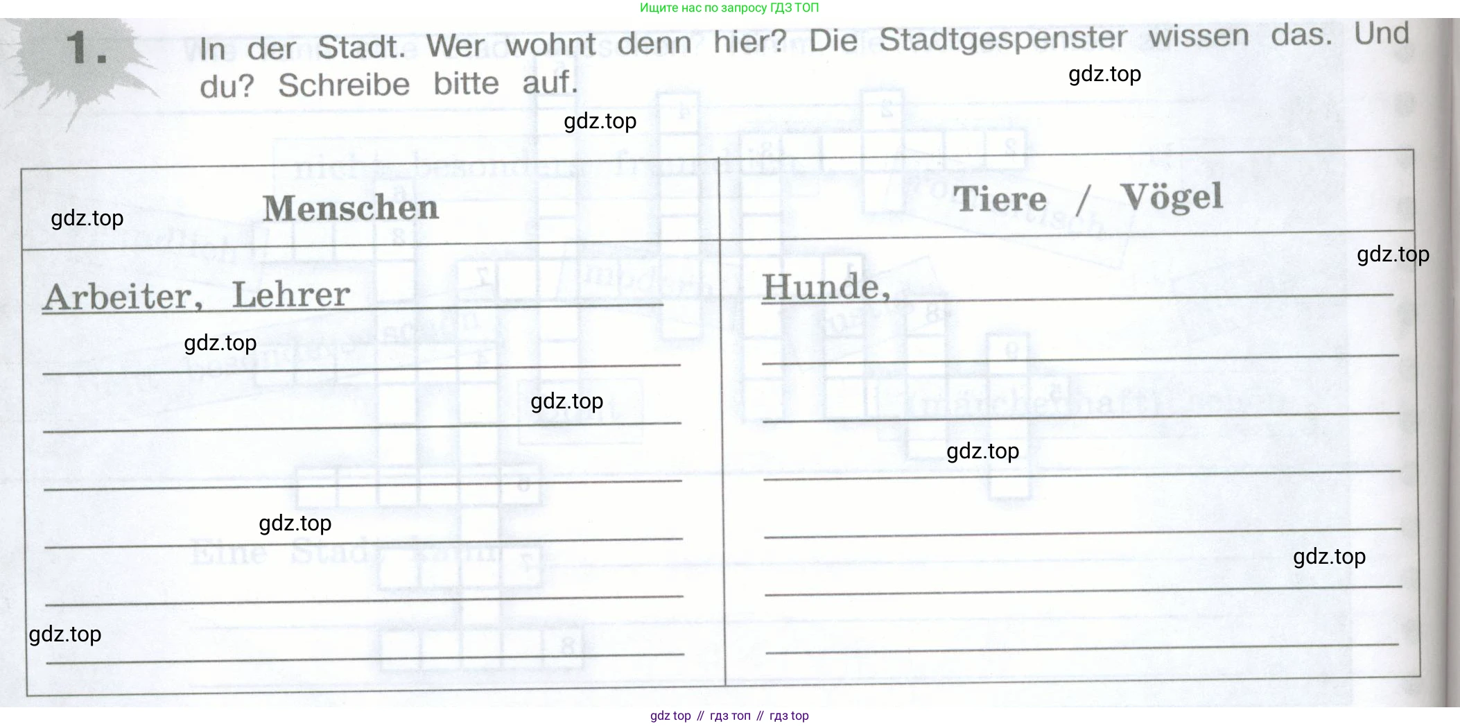 Немецкий язык (Deutsch), 5 класс рабочая тетрадь (arbeitsbuch), авторы: Бим Инесса Львовна (Bim I), Рыжова Лариса Ивановна (Ryschowa L), издательство Просвещение, Москва, 2023, голубого цвета, страница 28, номер 1, Условие (продолжение 2)