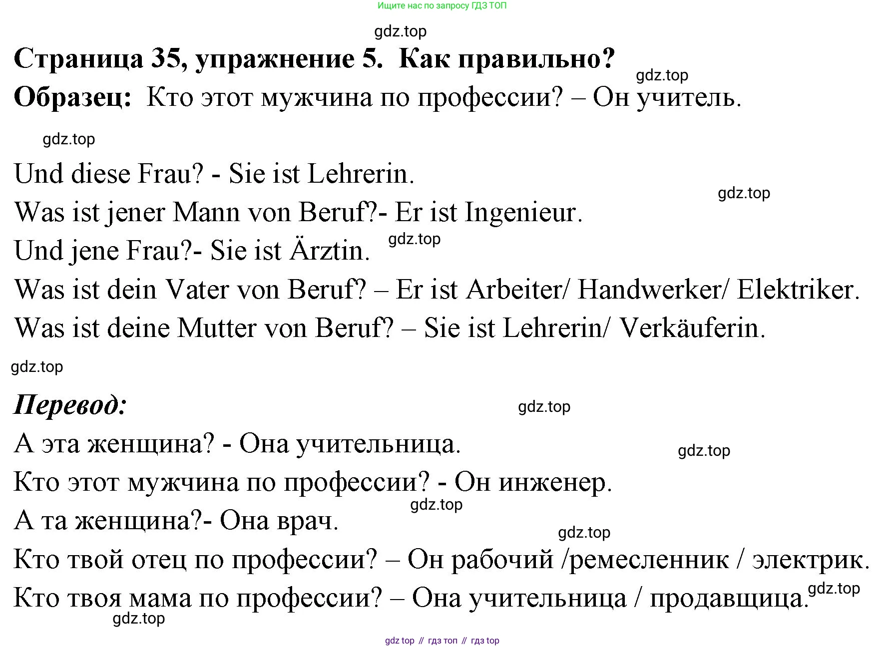Немецкий язык (Deutsch), 5 класс рабочая тетрадь (arbeitsbuch), авторы: Бим Инесса Львовна (Bim I), Рыжова Лариса Ивановна (Ryschowa L), издательство Просвещение, Москва, 2023, голубого цвета, страница 35, номер 5, Решение