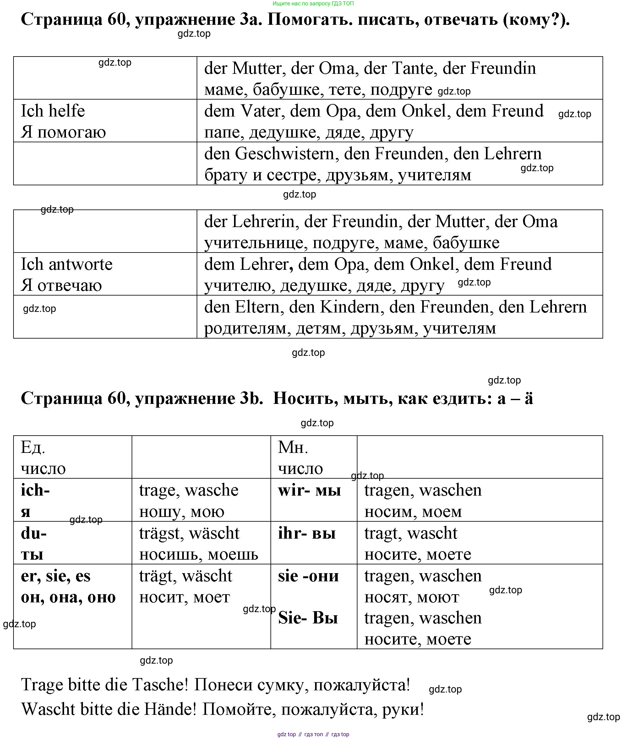 Немецкий язык (Deutsch), 5 класс рабочая тетрадь (arbeitsbuch), авторы: Бим Инесса Львовна (Bim I), Рыжова Лариса Ивановна (Ryschowa L), издательство Просвещение, Москва, 2023, голубого цвета, страница 60, номер 3, Решение