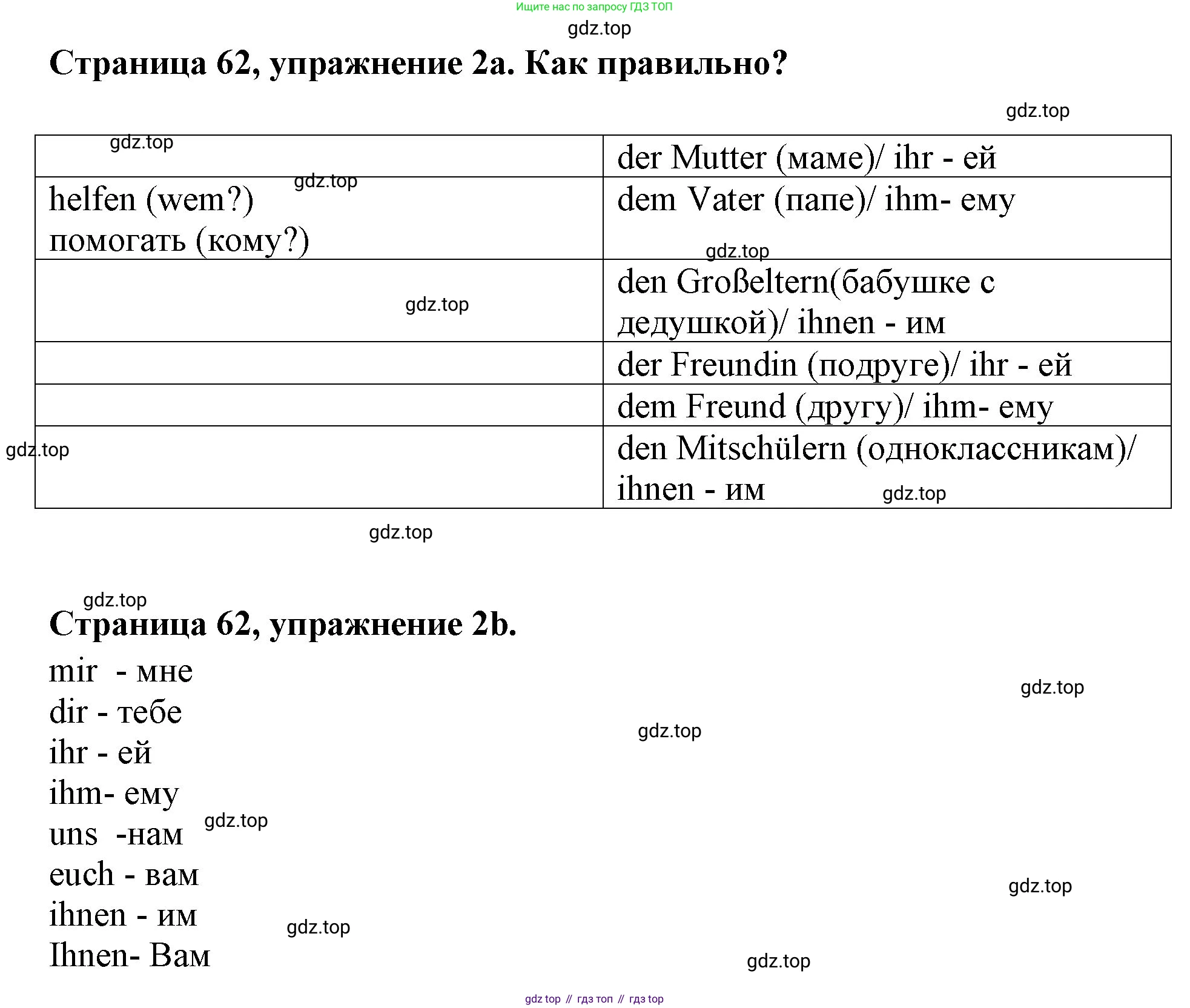 Немецкий язык (Deutsch), 5 класс рабочая тетрадь (arbeitsbuch), авторы: Бим Инесса Львовна (Bim I), Рыжова Лариса Ивановна (Ryschowa L), издательство Просвещение, Москва, 2023, голубого цвета, страница 62, номер 2, Решение