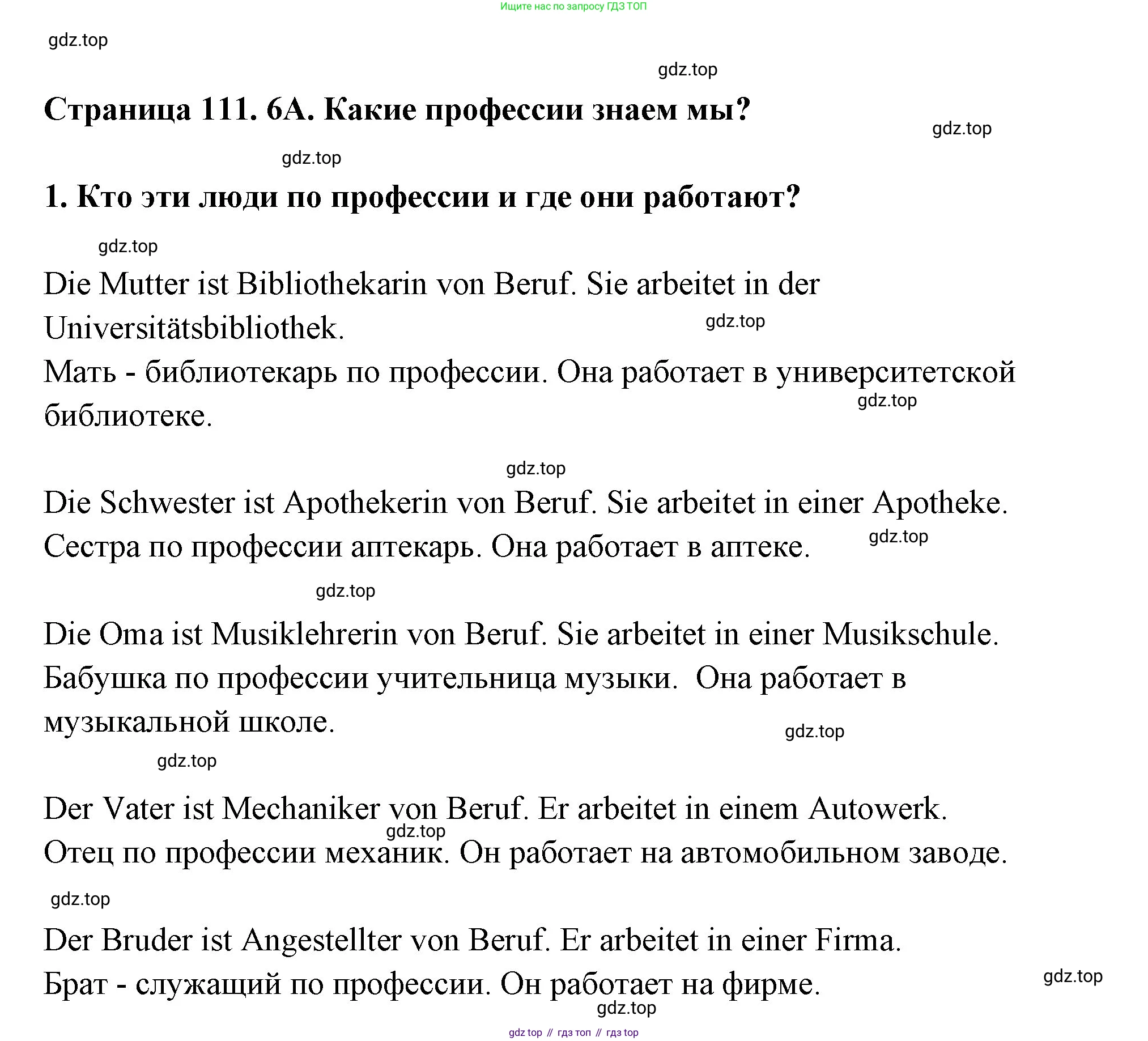 Немецкий язык (Deutsch), 5 класс рабочая тетрадь (arbeitsbuch), авторы: Бим Инесса Львовна (Bim I), Рыжова Лариса Ивановна (Ryschowa L), издательство Просвещение, Москва, 2023, голубого цвета, страница 111, номер 6, Решение