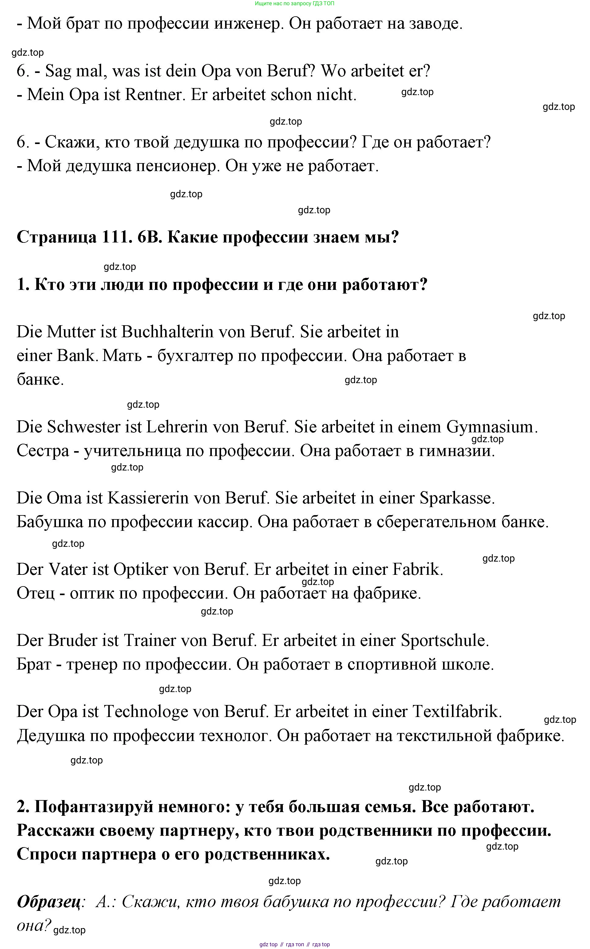 Немецкий язык (Deutsch), 5 класс рабочая тетрадь (arbeitsbuch), авторы: Бим Инесса Львовна (Bim I), Рыжова Лариса Ивановна (Ryschowa L), издательство Просвещение, Москва, 2023, голубого цвета, страница 111, номер 6, Решение (продолжение 3)