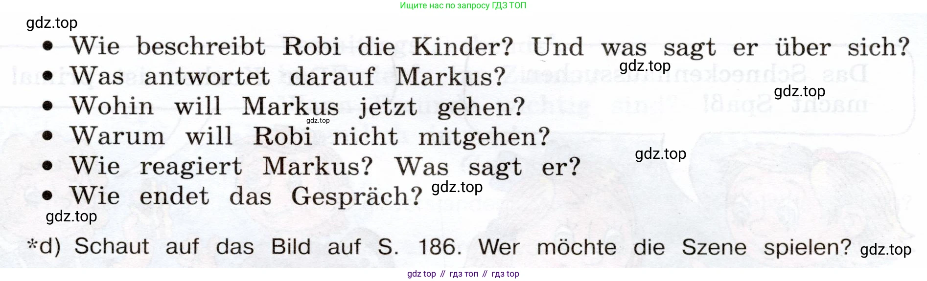 Немецкий язык (Deutsch), 5 класс учебник (lehrbuch), авторы: Бим Инесса Львовна (Bim I), Рыжова Лариса Ивановна (Ryschowa L), издательство Просвещение, Москва, 2023, голубого цвета, страница 186, номер 1, Условие (продолжение 2)