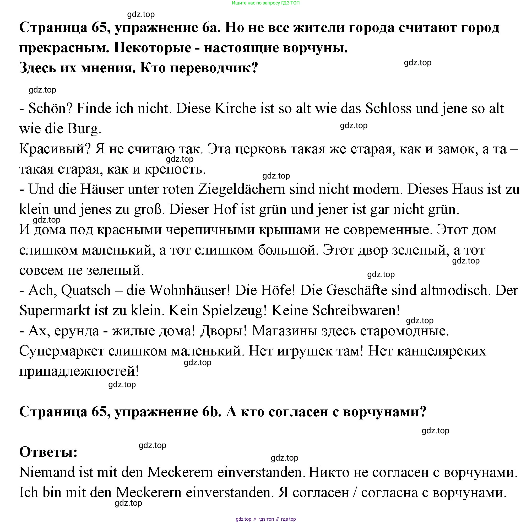 Немецкий язык (Deutsch), 5 класс учебник (lehrbuch), авторы: Бим Инесса Львовна (Bim I), Рыжова Лариса Ивановна (Ryschowa L), издательство Просвещение, Москва, 2023, голубого цвета, страница 65, номер 6, Решение