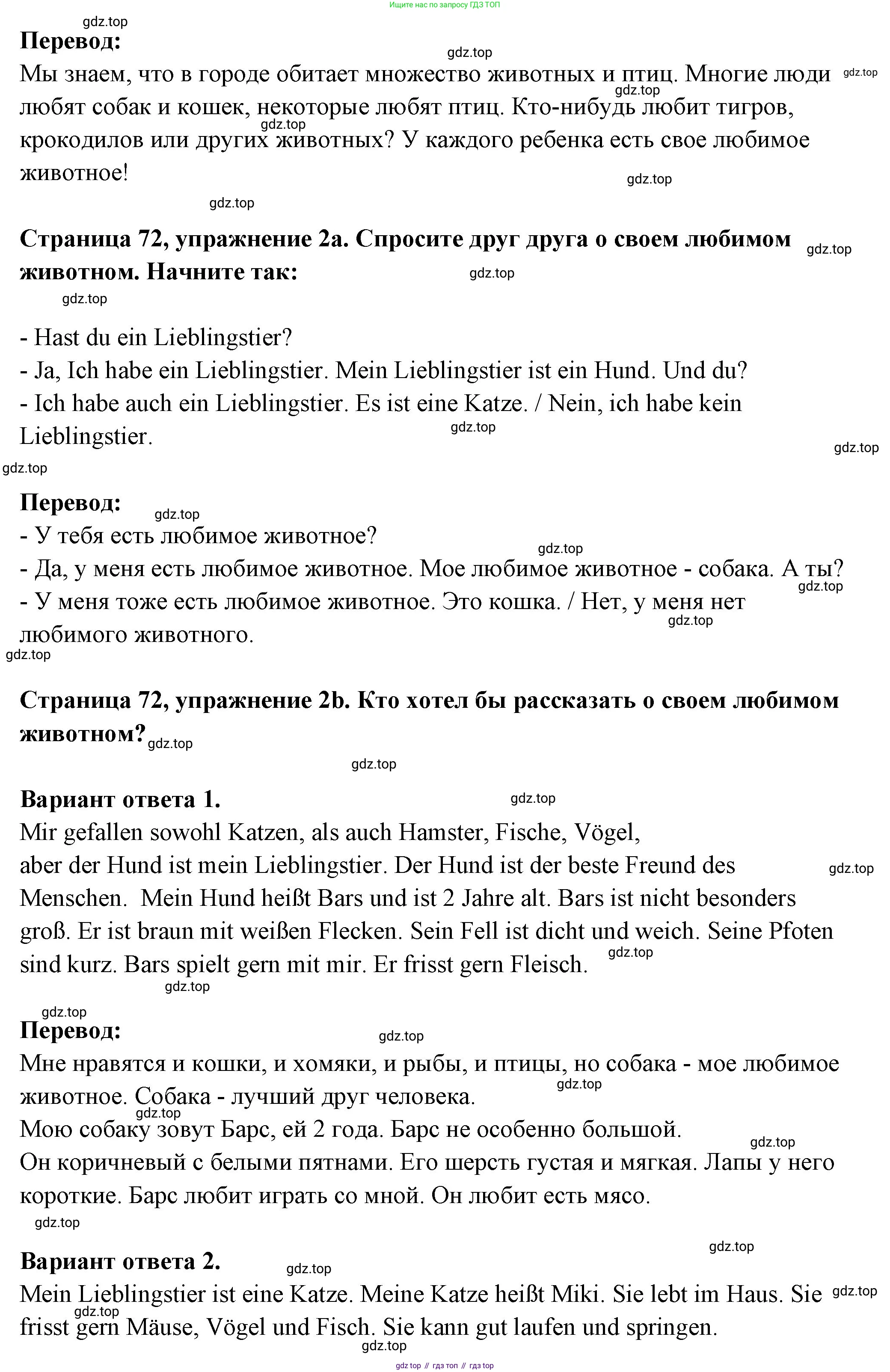 Немецкий язык (Deutsch), 5 класс учебник (lehrbuch), авторы: Бим Инесса Львовна (Bim I), Рыжова Лариса Ивановна (Ryschowa L), издательство Просвещение, Москва, 2023, голубого цвета, страница 72, номер 2, Решение (продолжение 2)