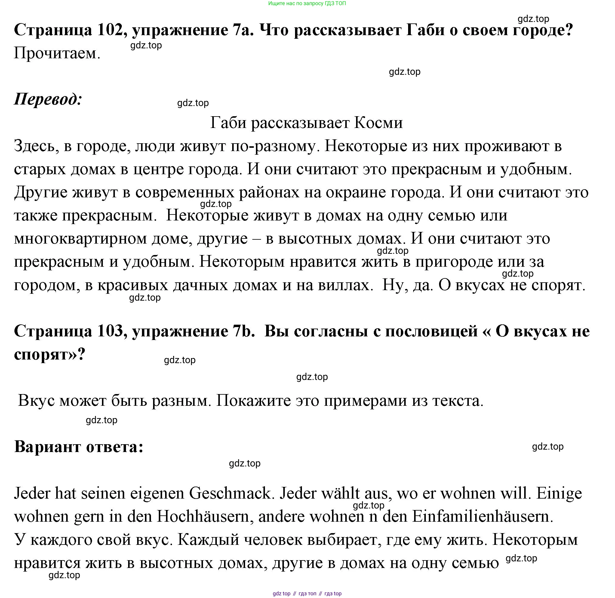 Немецкий язык (Deutsch), 5 класс учебник (lehrbuch), авторы: Бим Инесса Львовна (Bim I), Рыжова Лариса Ивановна (Ryschowa L), издательство Просвещение, Москва, 2023, голубого цвета, страница 102, номер 7, Решение