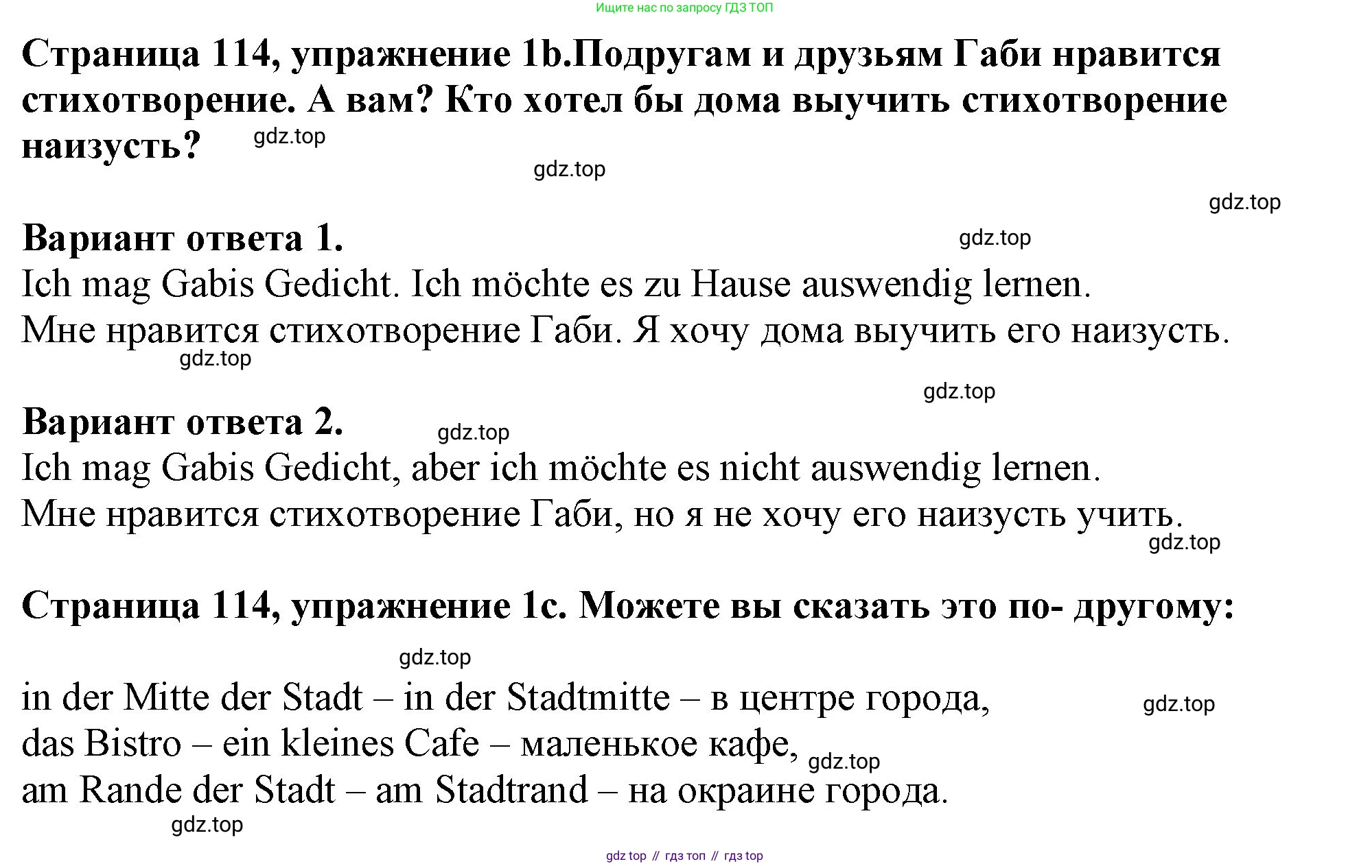 Немецкий язык (Deutsch), 5 класс учебник (lehrbuch), авторы: Бим Инесса Львовна (Bim I), Рыжова Лариса Ивановна (Ryschowa L), издательство Просвещение, Москва, 2023, голубого цвета, страница 114, номер 1, Решение (продолжение 2)