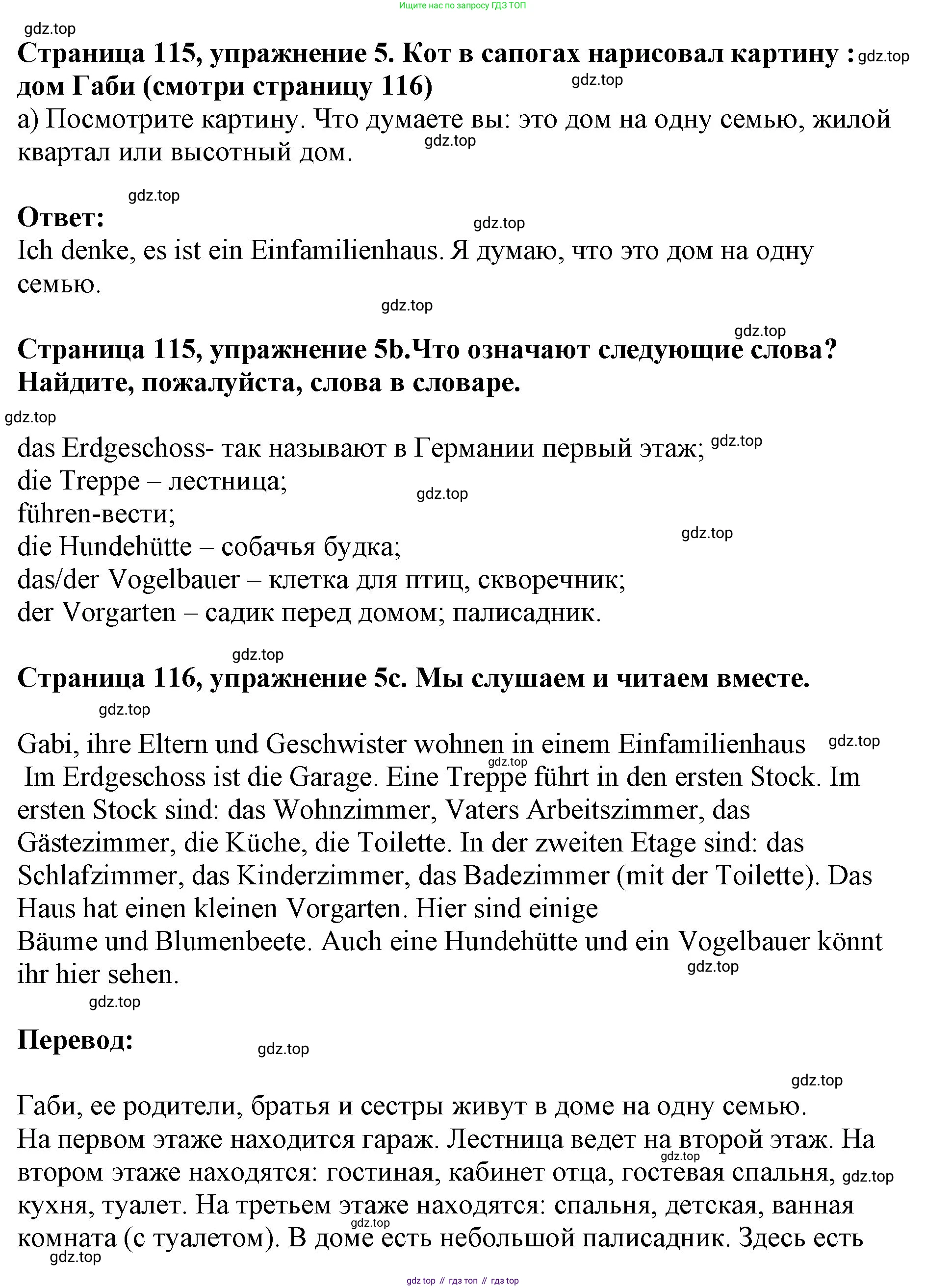 Немецкий язык (Deutsch), 5 класс учебник (lehrbuch), авторы: Бим Инесса Львовна (Bim I), Рыжова Лариса Ивановна (Ryschowa L), издательство Просвещение, Москва, 2023, голубого цвета, страница 115, номер 5, Решение