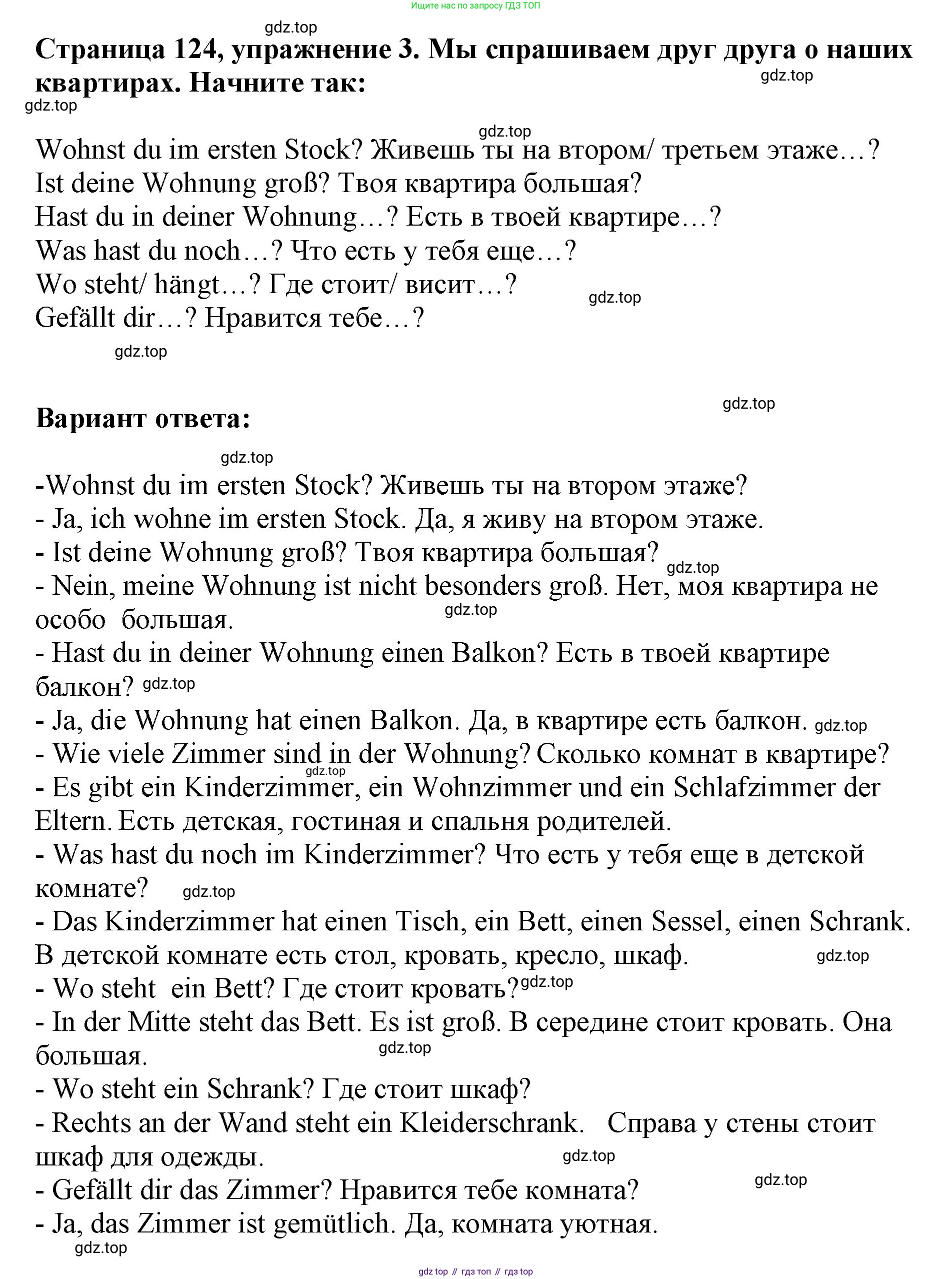 Немецкий язык (Deutsch), 5 класс учебник (lehrbuch), авторы: Бим Инесса Львовна (Bim I), Рыжова Лариса Ивановна (Ryschowa L), издательство Просвещение, Москва, 2023, голубого цвета, страница 124, номер 3, Решение