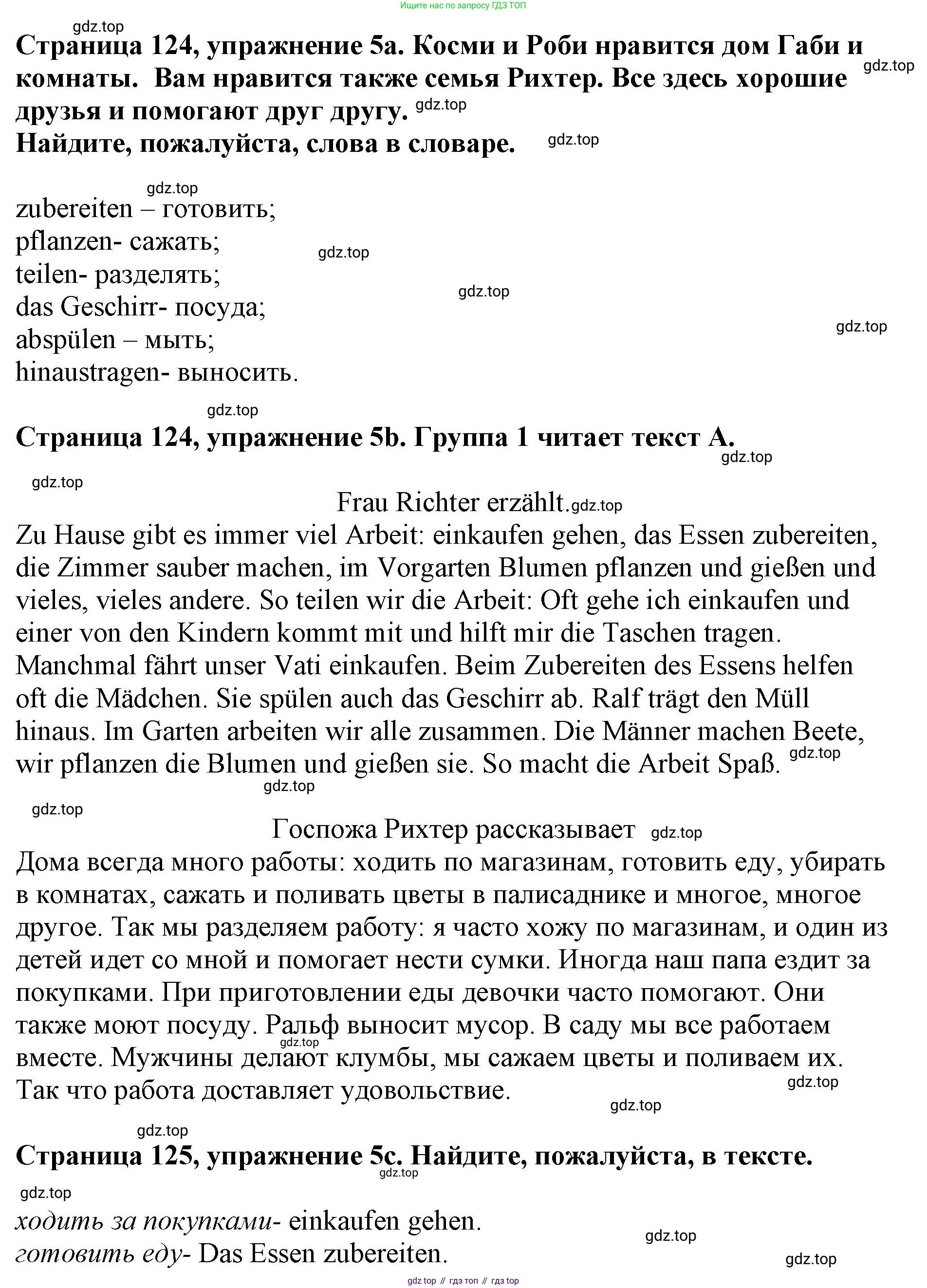 Немецкий язык (Deutsch), 5 класс учебник (lehrbuch), авторы: Бим Инесса Львовна (Bim I), Рыжова Лариса Ивановна (Ryschowa L), издательство Просвещение, Москва, 2023, голубого цвета, страница 124, номер 5, Решение